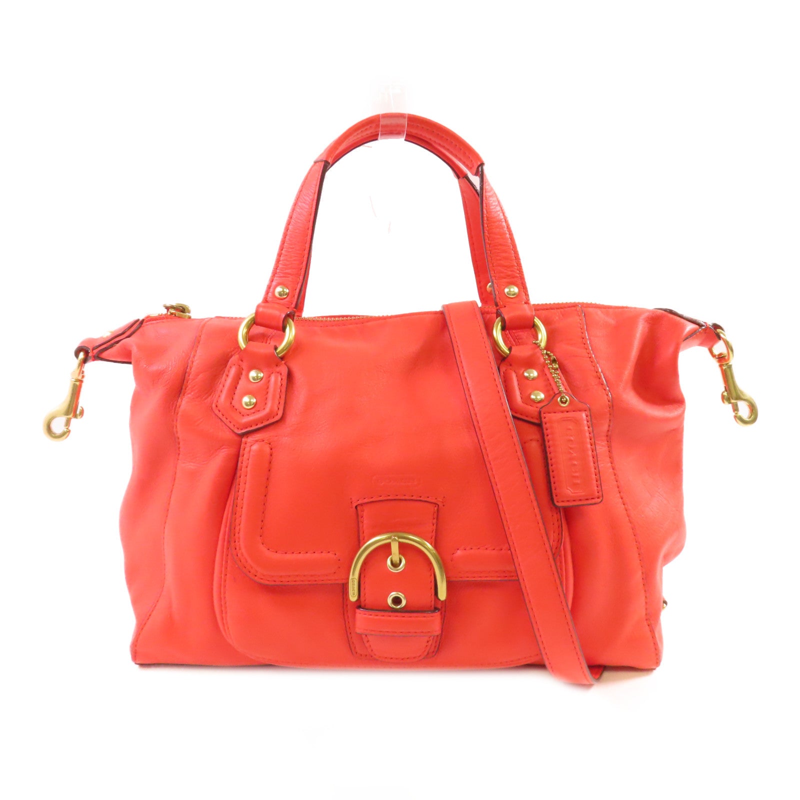 COACH 牛皮皮革Campbell Leather Bag金扣手挽肩背兩用袋橙色
