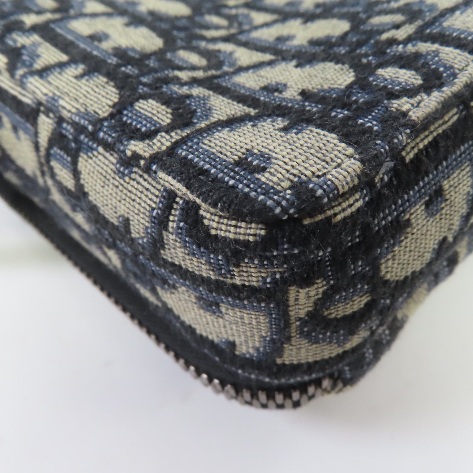 Dior Oblique帆布Zipped Pouch with Strap銀扣肩背袋藍色/米色