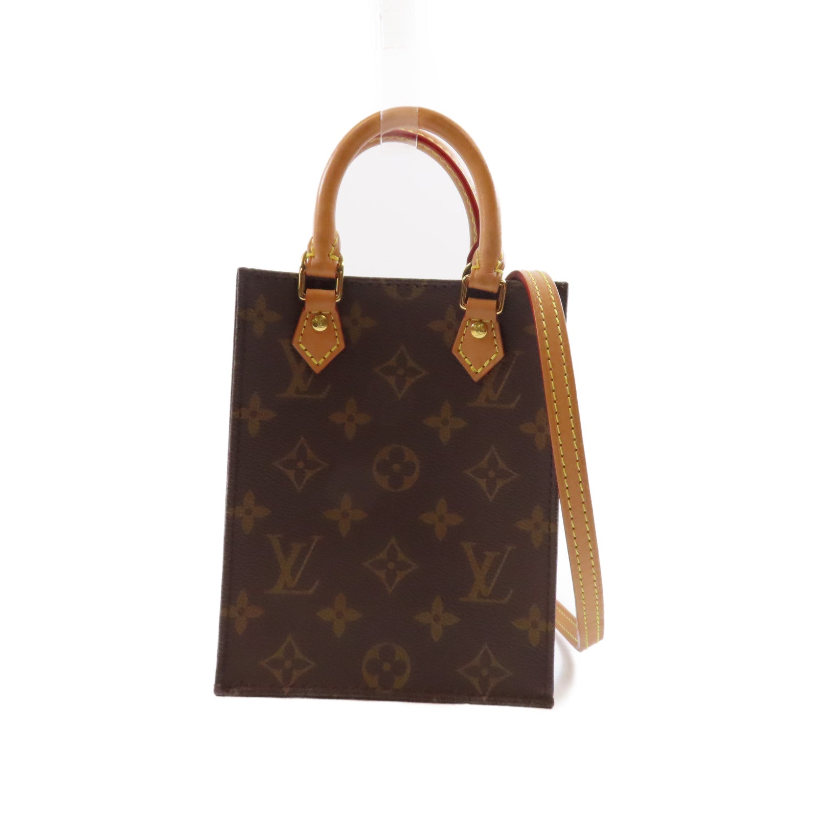 LOUIS VUITTON Monogram Petit Sac Plat金扣手挽肩背兩用袋棕色