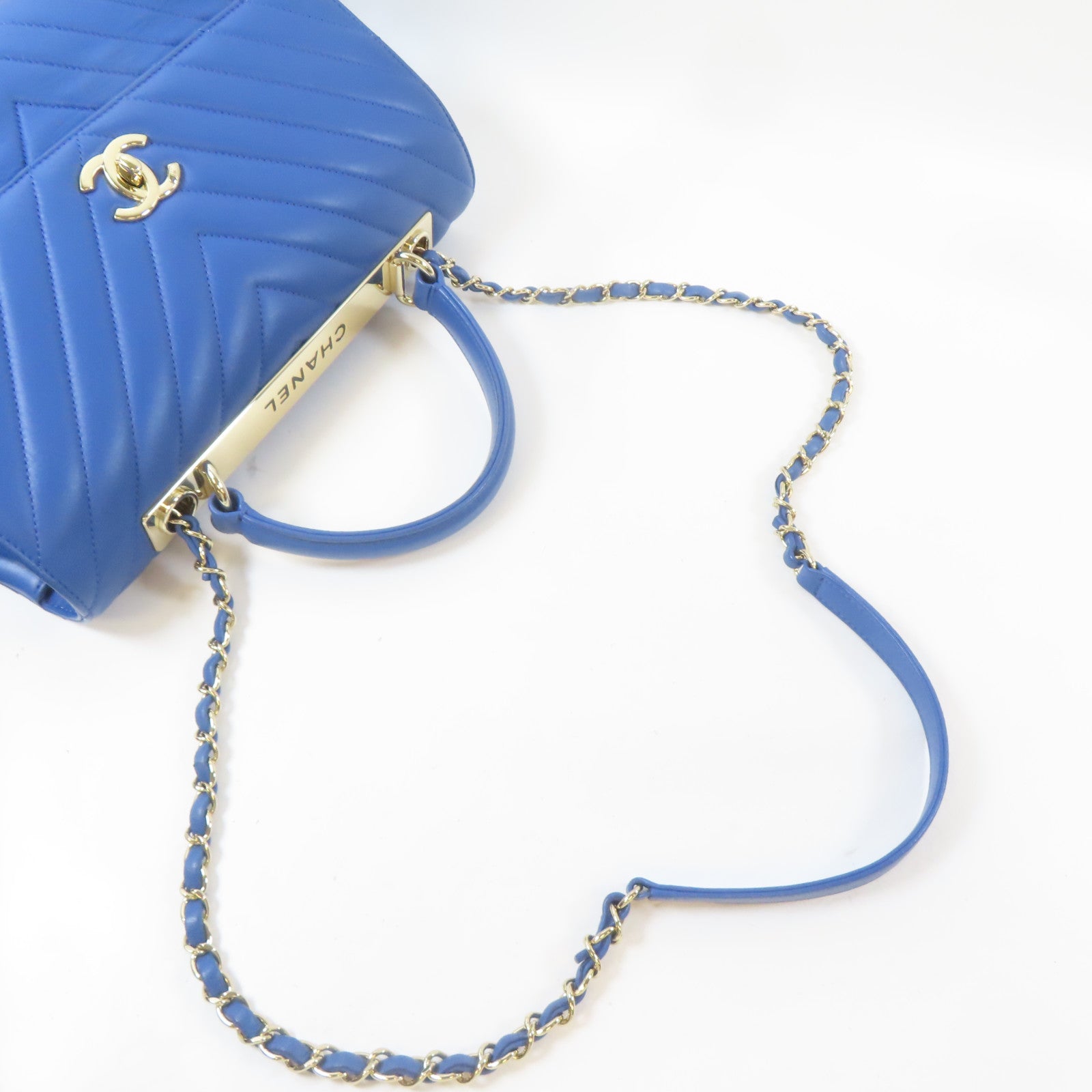 CHANEL 【激減優惠】斜紋牛皮皮革Trendy CC金扣手挽肩背兩用袋藍色
