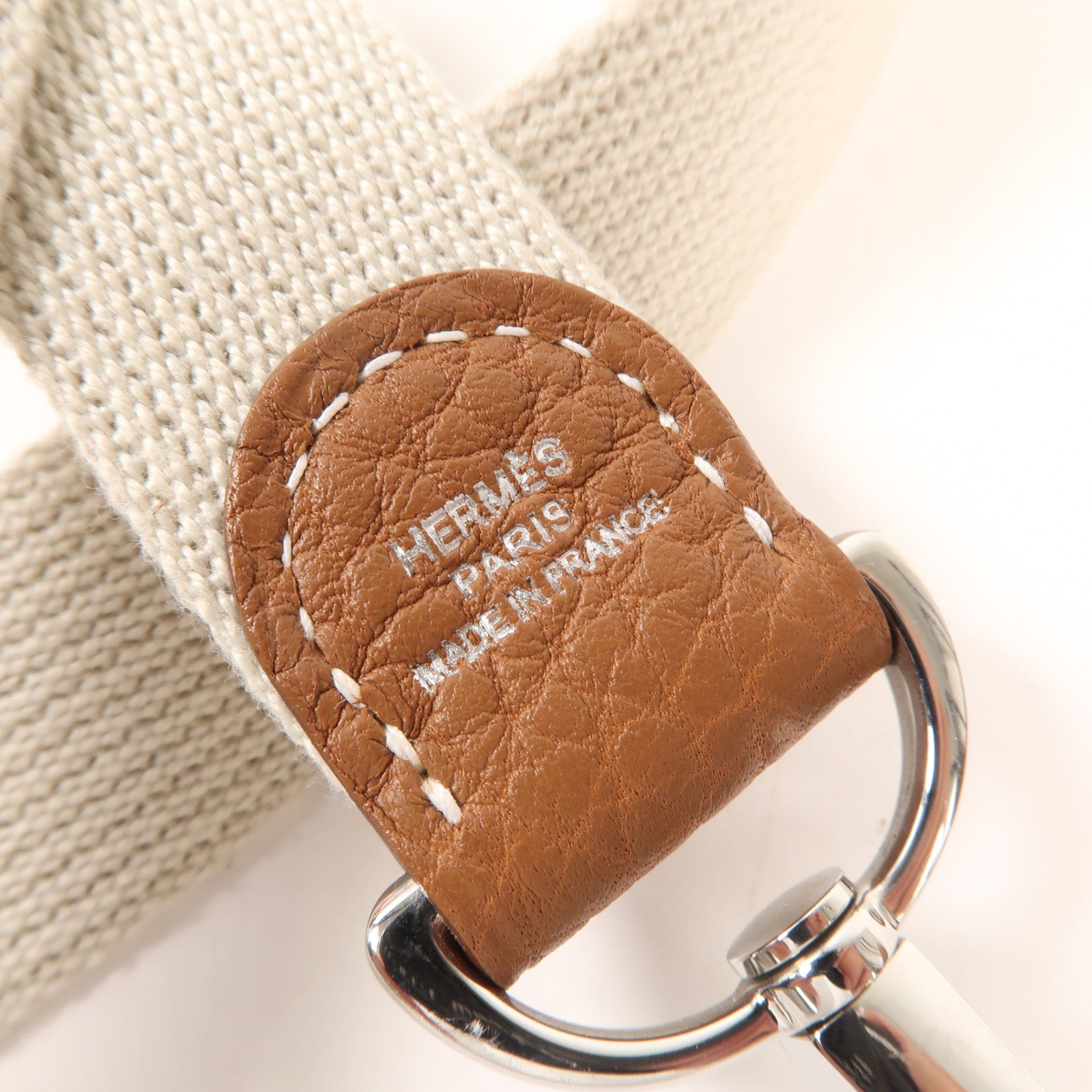 HERMES 帆布Garden File PM銀扣手挽肩背兩用袋Gold/Beton