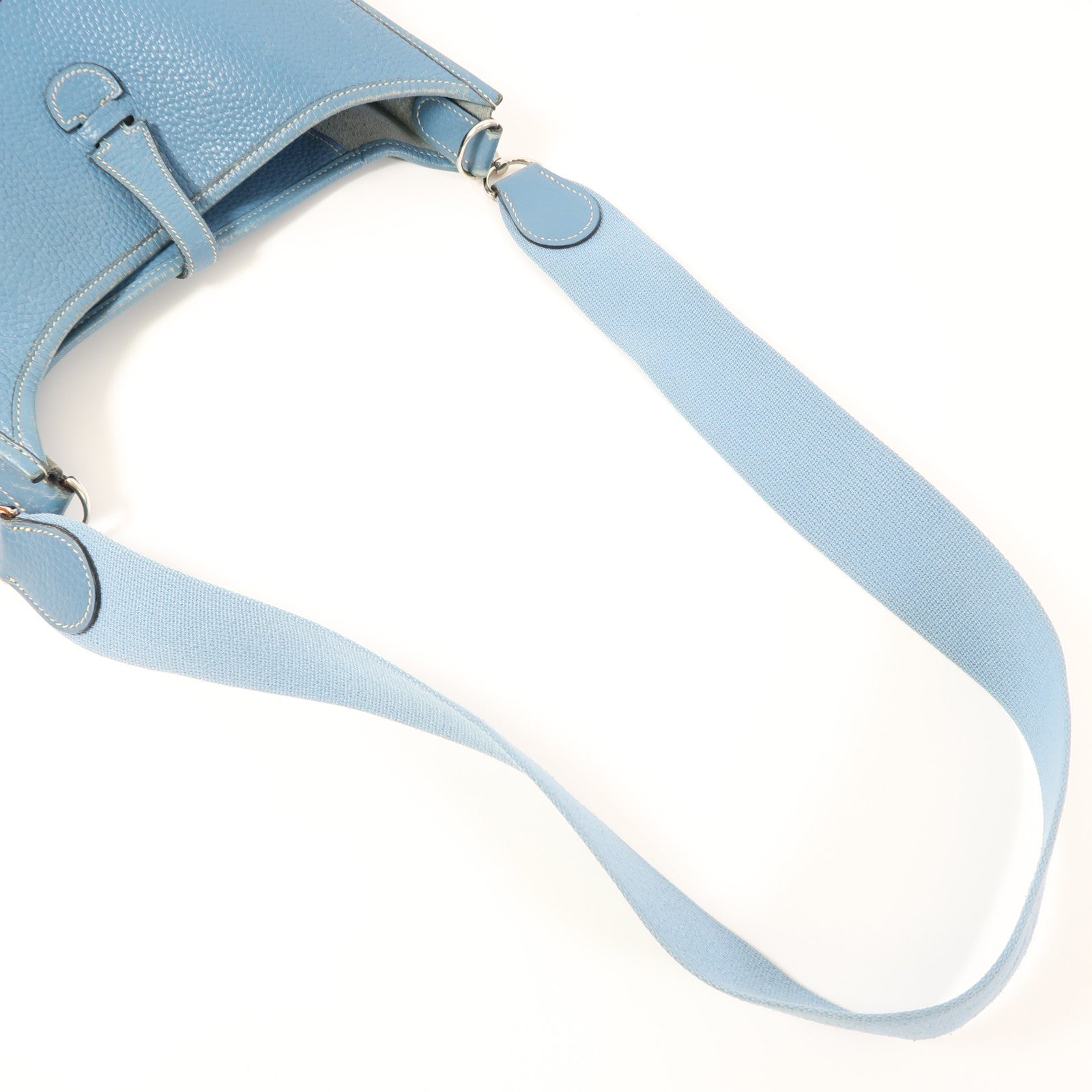 HERMES Clemence皮革Evelyne PM銀扣肩背袋Bleu Jean