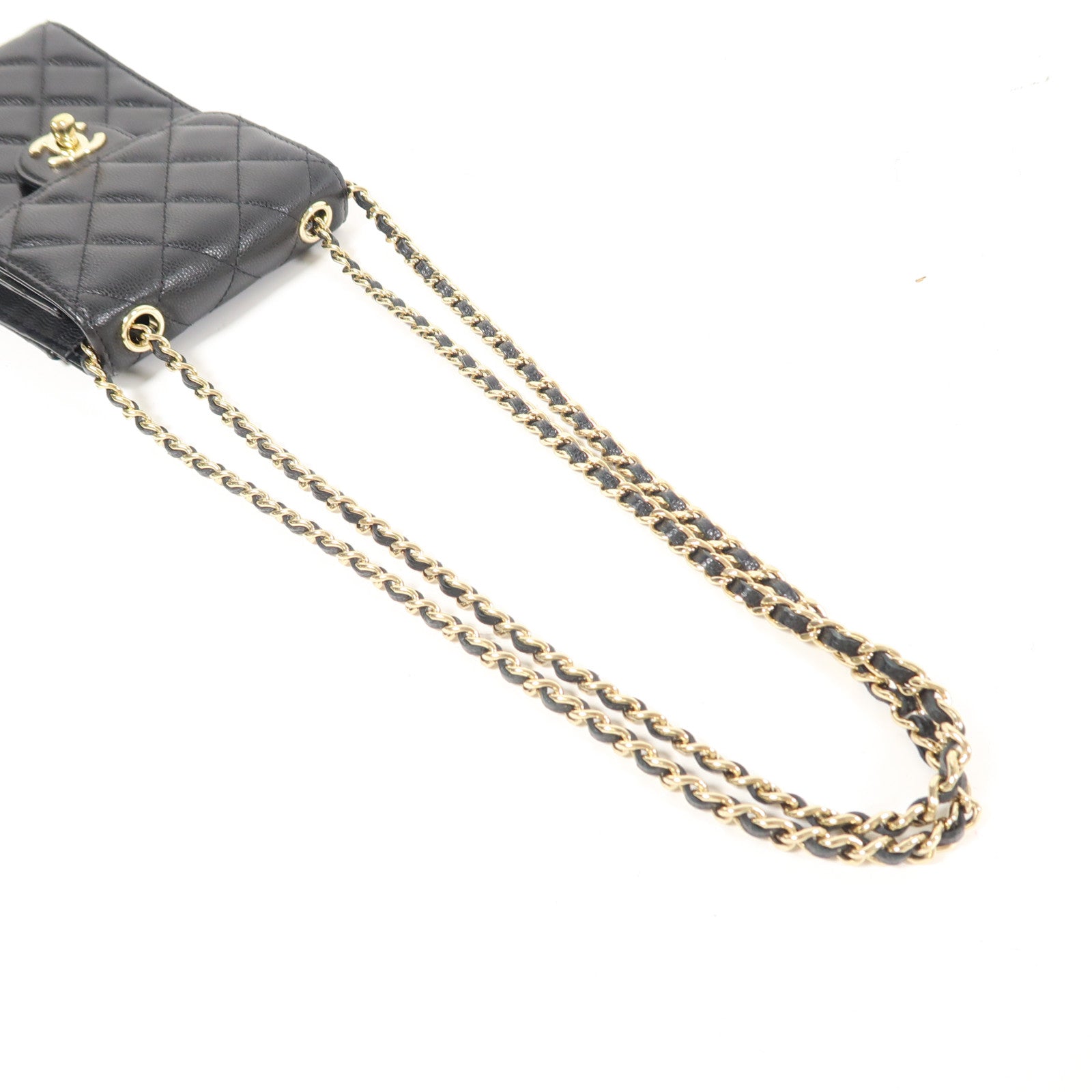 CHANEL 牛皮皮革Phone Bag金扣鏈帶肩背袋