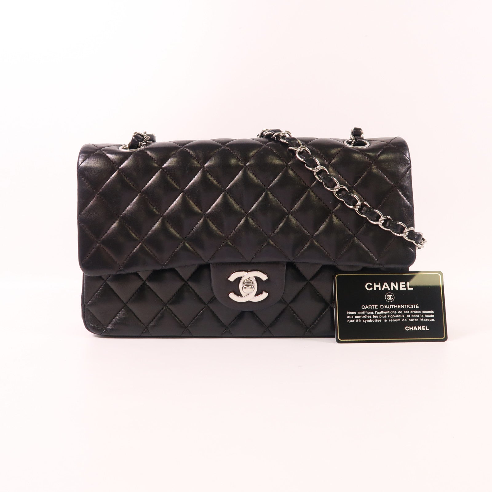 CHANEL 羊皮皮革Classic 25銀扣鏈帶肩背袋