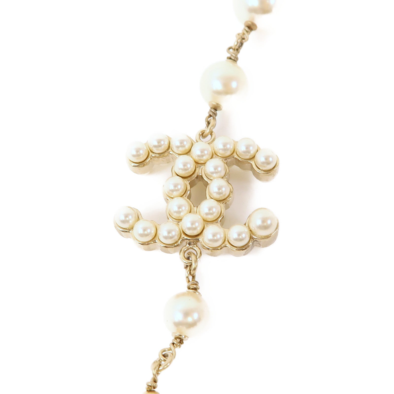 CHANEL (PRICE DOWN) CC Necklace Metal/PVC Gold/White