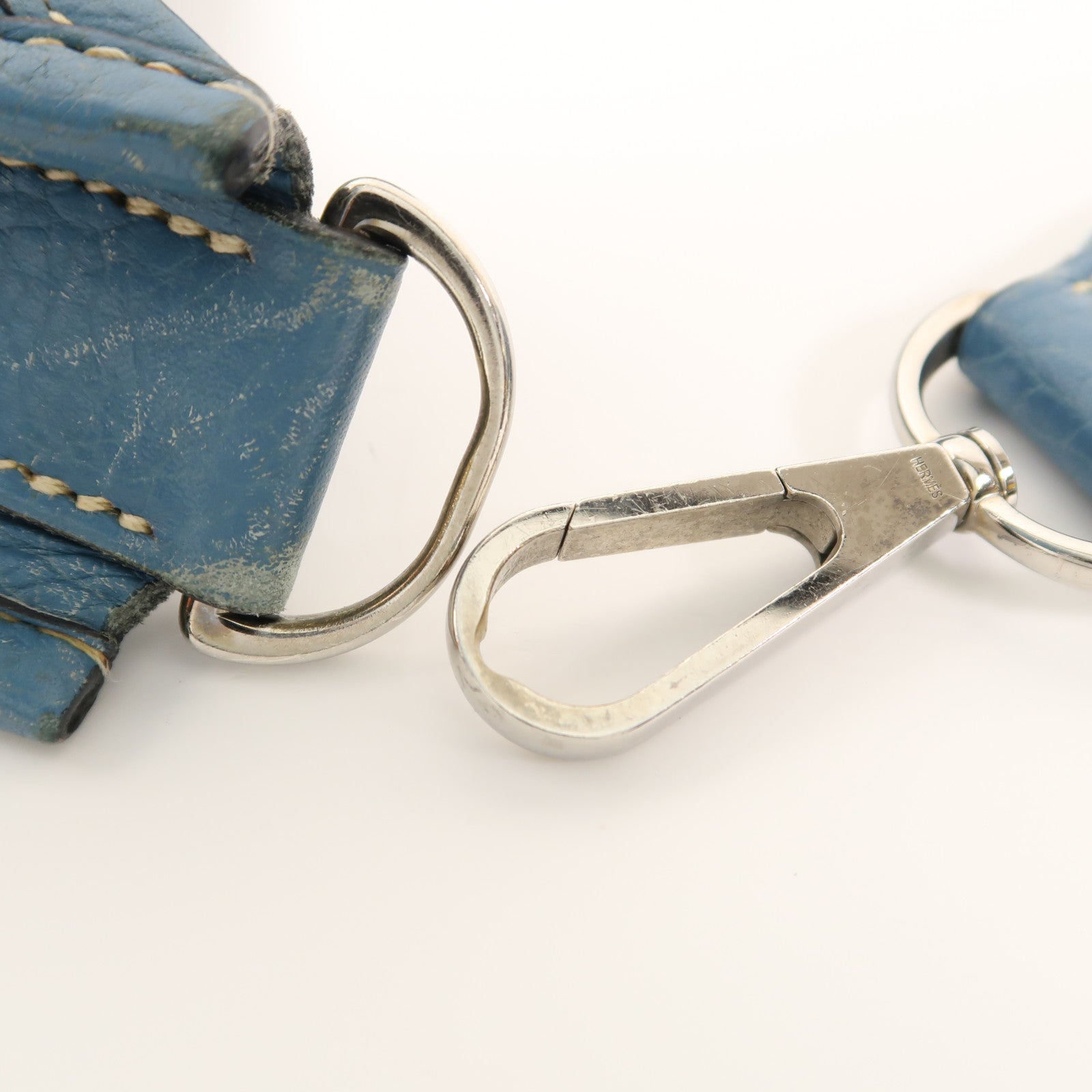 HERMES Clemence皮革Evelyne PM銀扣肩背袋Bleu Jean