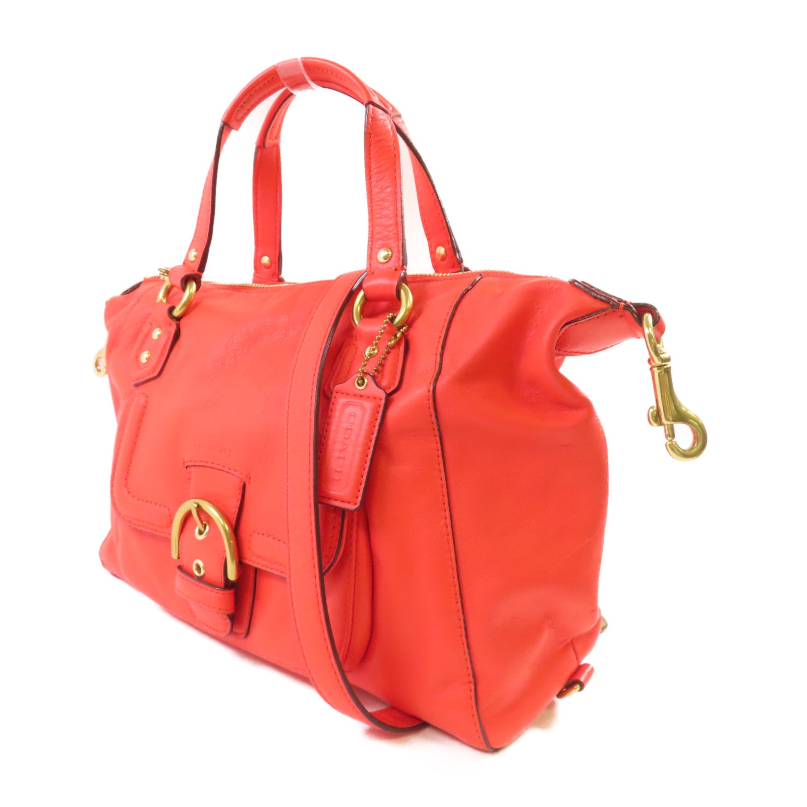 COACH 牛皮皮革Campbell Leather Bag金扣手挽肩背兩用袋橙色
