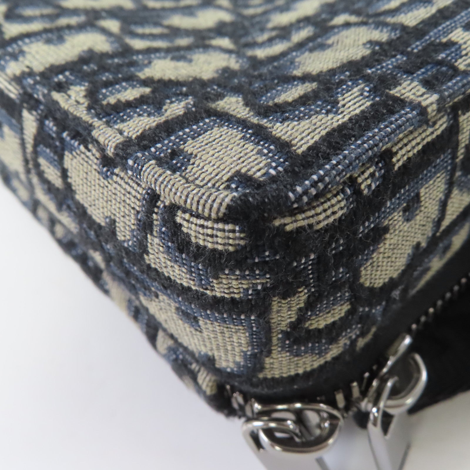 Dior Oblique帆布Zipped Pouch with Strap銀扣肩背袋藍色/米色