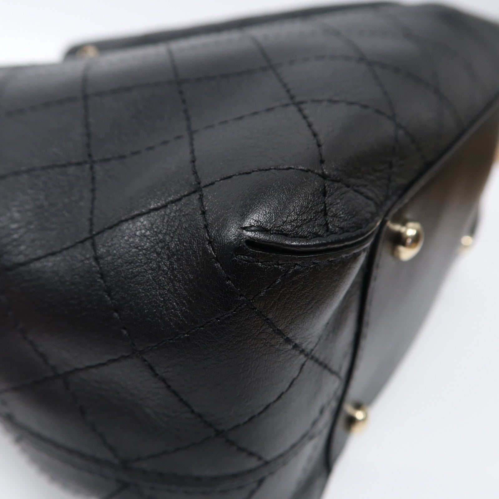 CHANEL 菱格牛皮皮革Chain Shoulder Bag金扣鏈帶肩背袋黑色