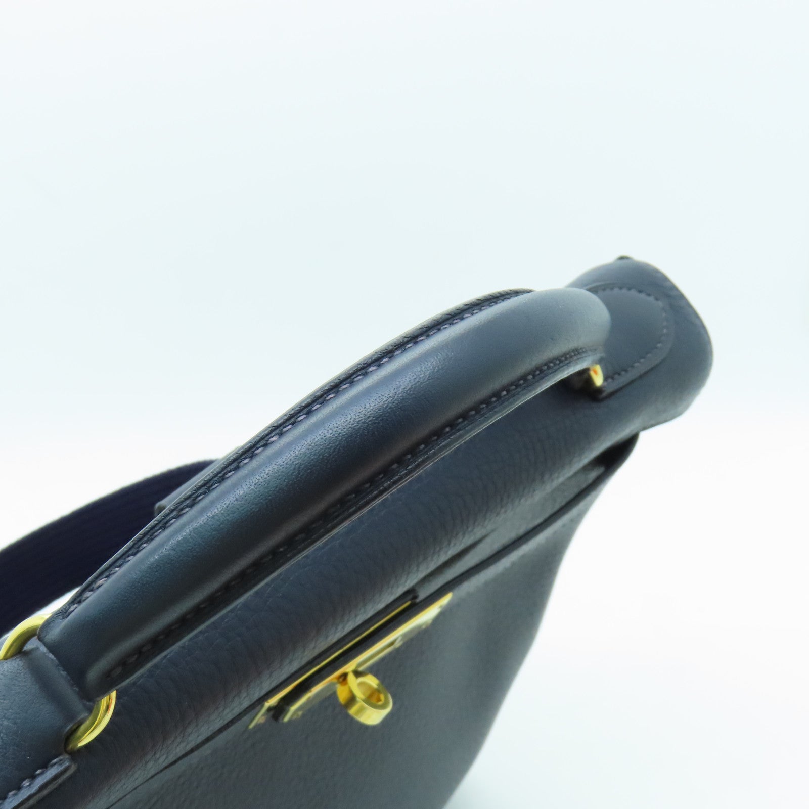 HERMES Clemence Leather Kelly Ado GM Gold Buckle Backpack Dark Indigo