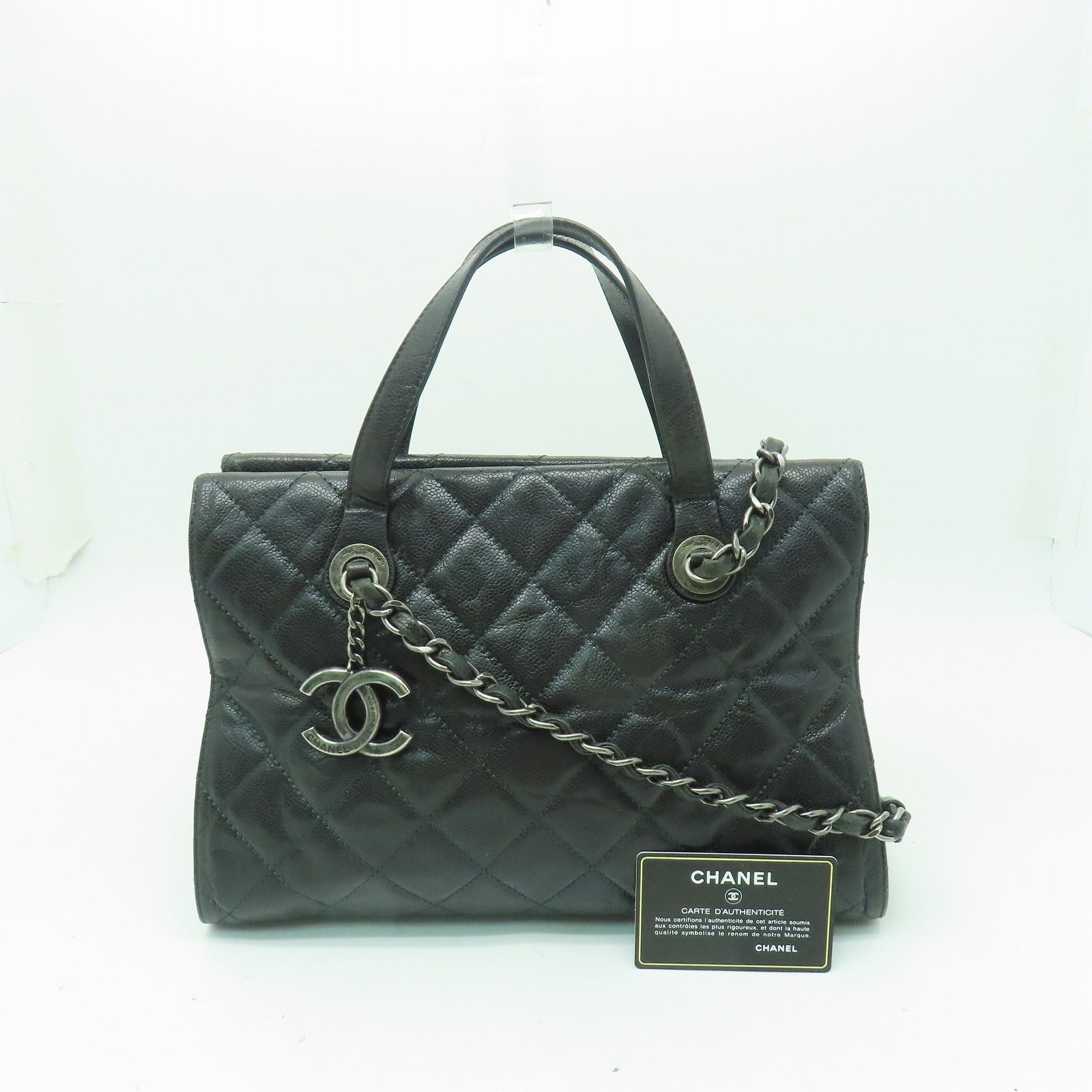 CHANEL 【激減優惠】菱格Caviar皮革2 Way Shoulder銀扣手挽肩背兩用袋深綠色