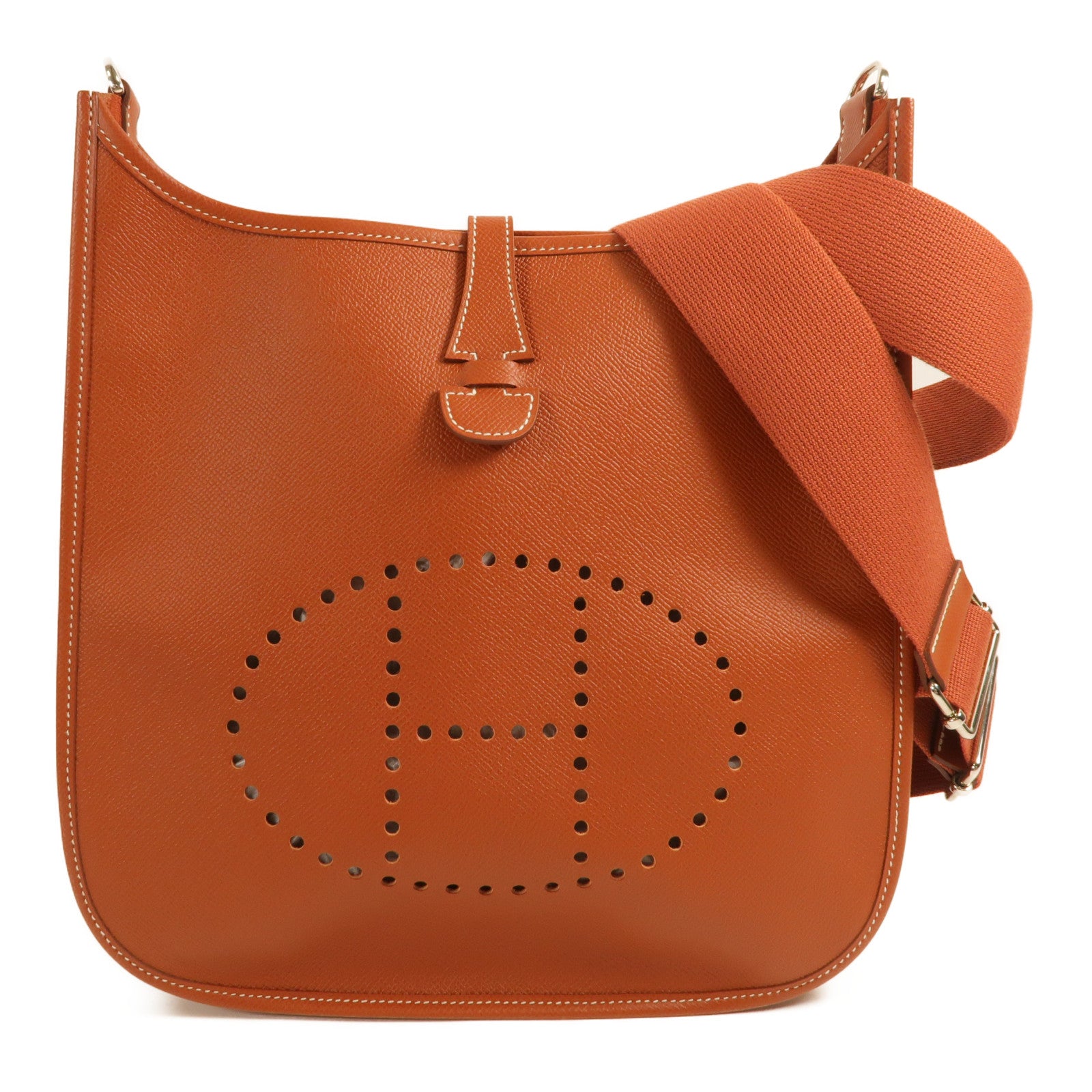 HERMES Epsom皮革Evelyne PM銀扣肩背袋Brique