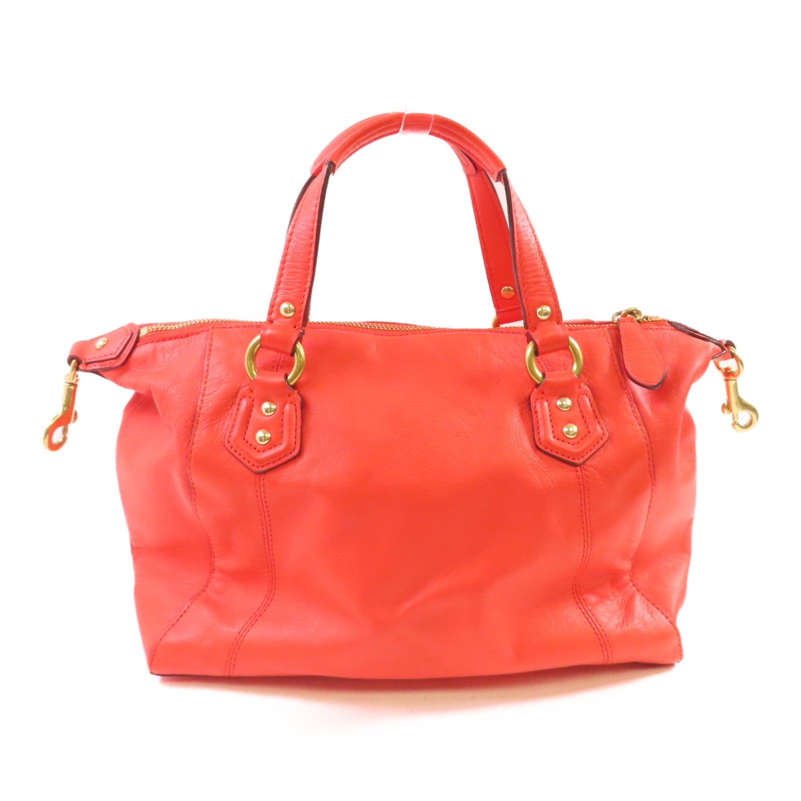 COACH 牛皮皮革Campbell Leather Bag金扣手挽肩背兩用袋橙色