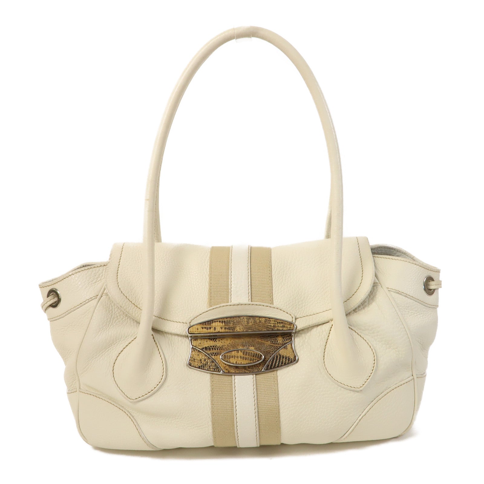 PRADA 【激減優惠】牛皮皮革Shoulder Bag銀扣肩背袋白色
