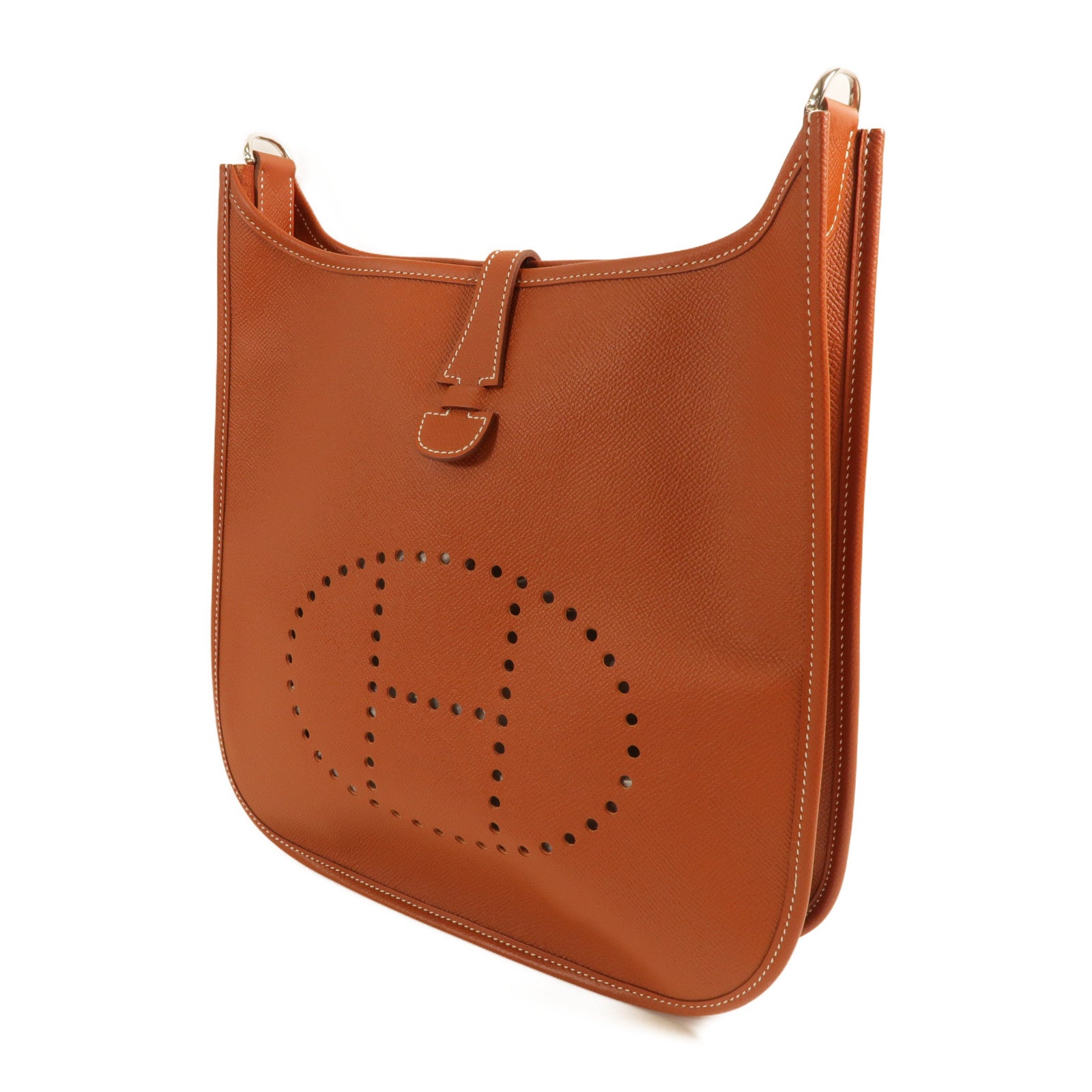HERMES Epsom皮革Evelyne PM銀扣肩背袋Brique