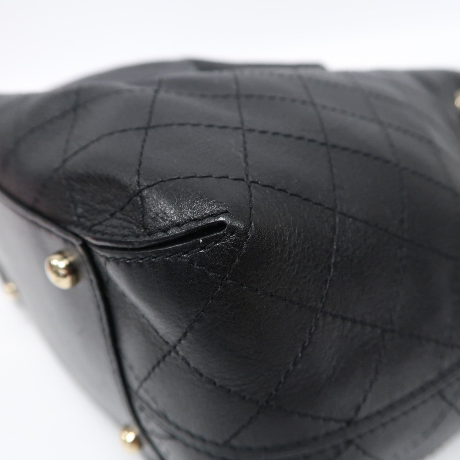 CHANEL 菱格牛皮皮革Chain Shoulder Bag金扣鏈帶肩背袋黑色