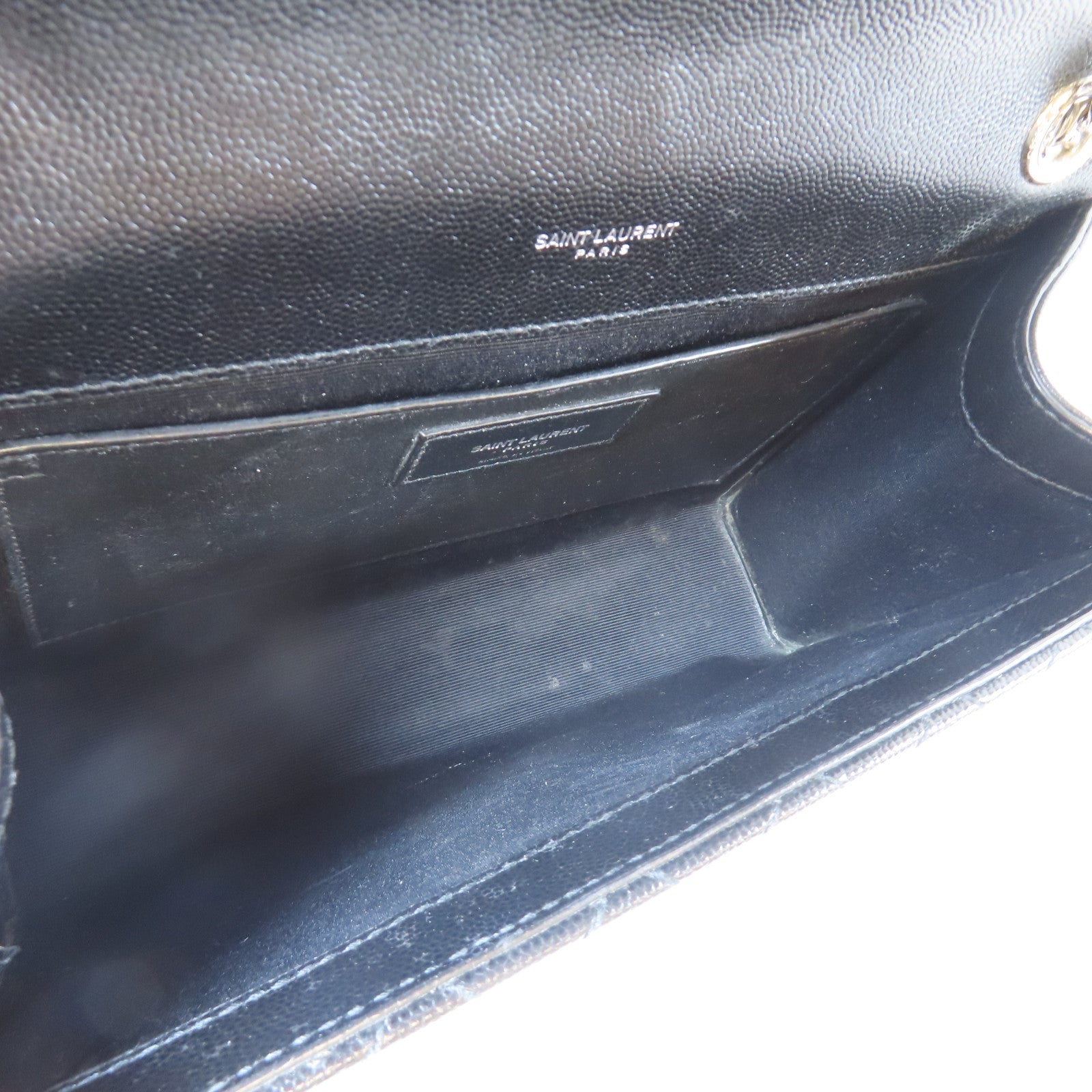 SAINT LAURENT 牛皮皮革Envelope銀扣肩背袋黑色