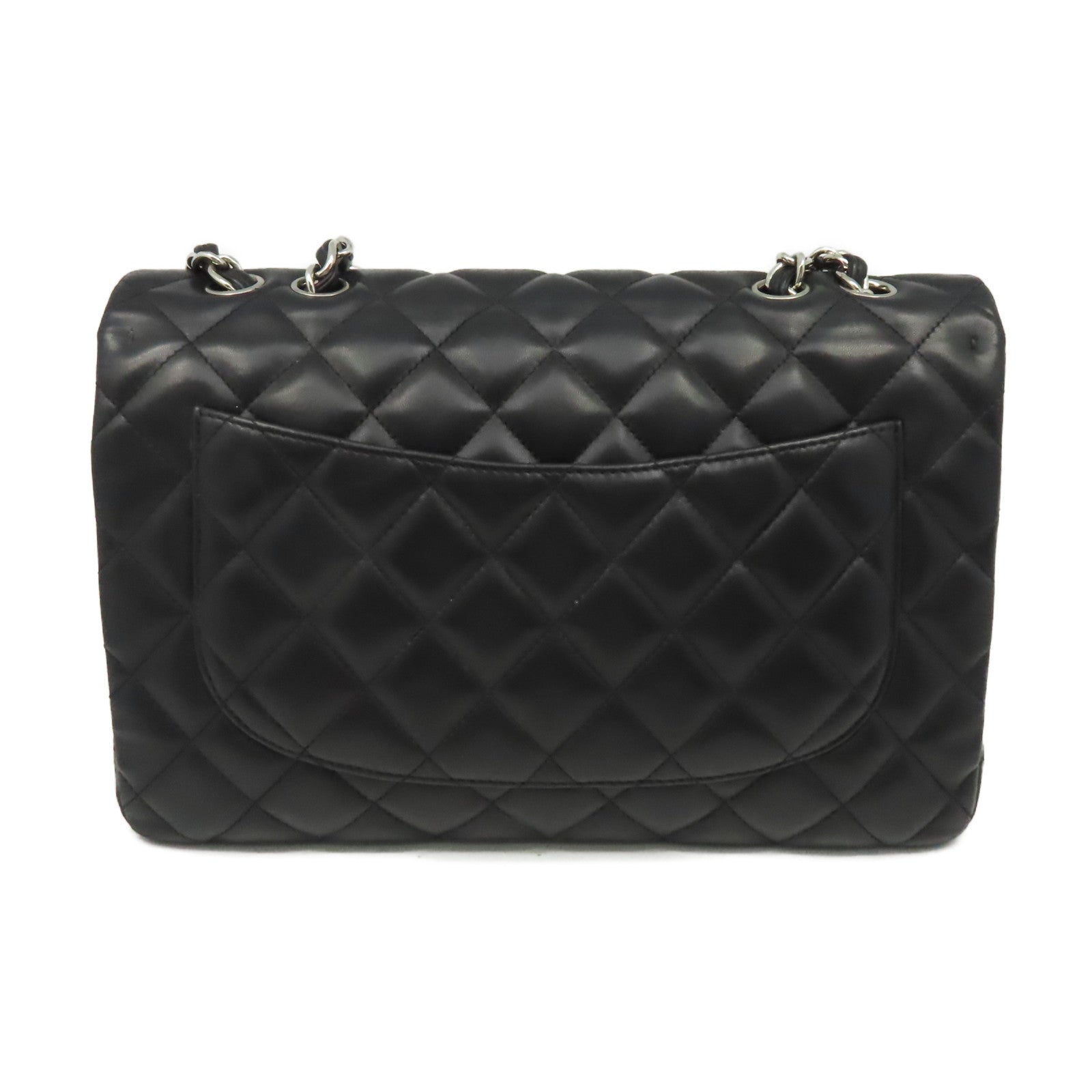 CHANEL **【激減優惠】菱格羊皮皮革Jumbo Classic Flap Chain Shoulder Bag銀扣鏈帶肩背袋黑色