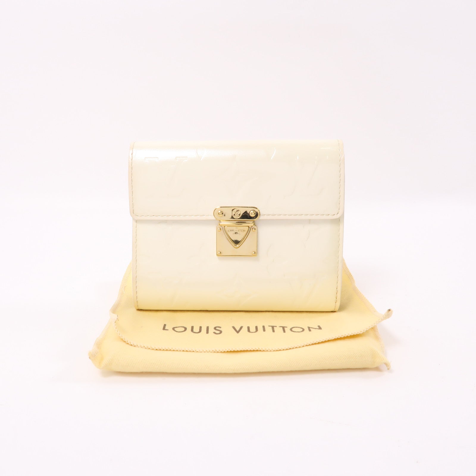 LOUIS VUITTON Vernis Wallet金扣錢包白色