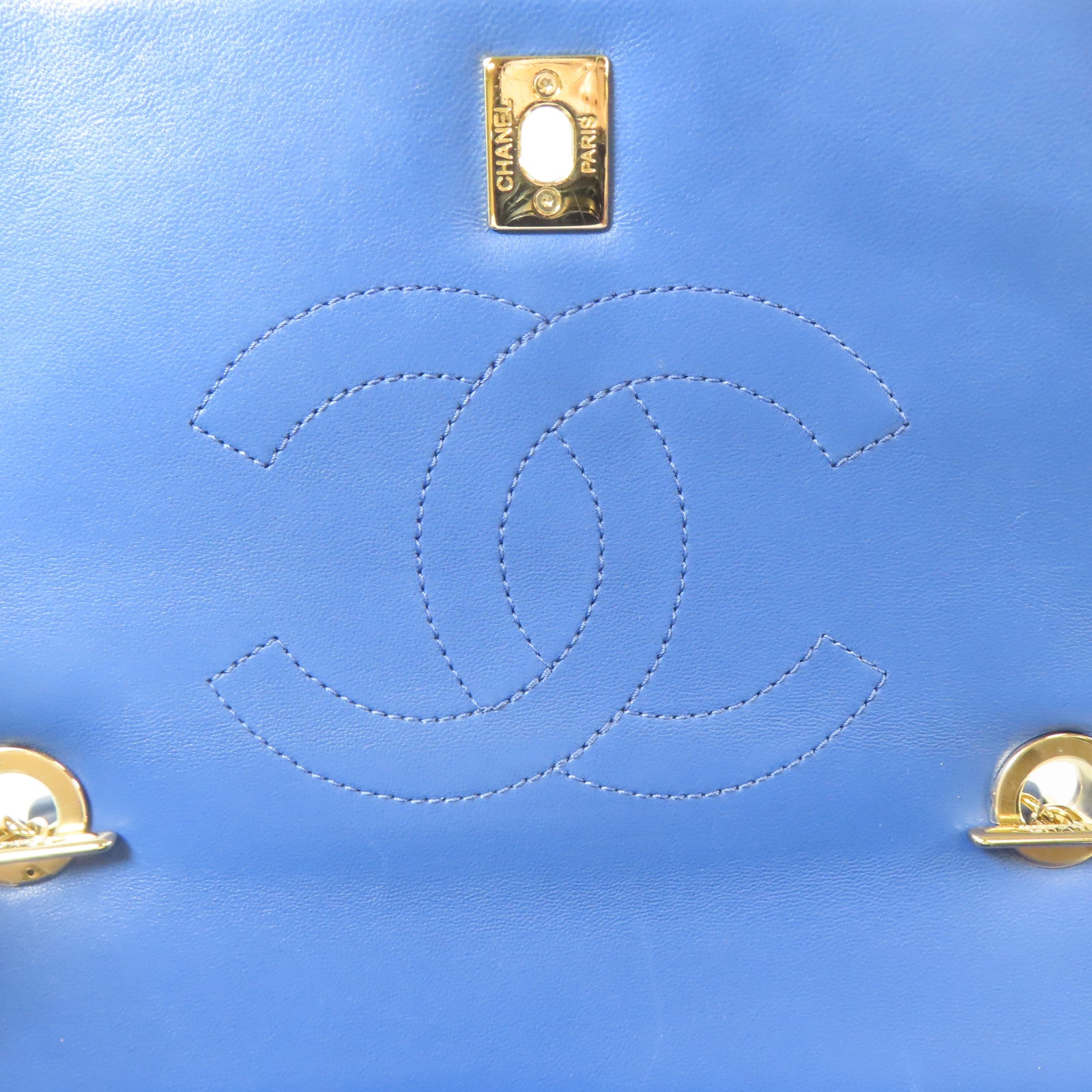 CHANEL 【激減優惠】斜紋牛皮皮革Trendy CC金扣手挽肩背兩用袋藍色