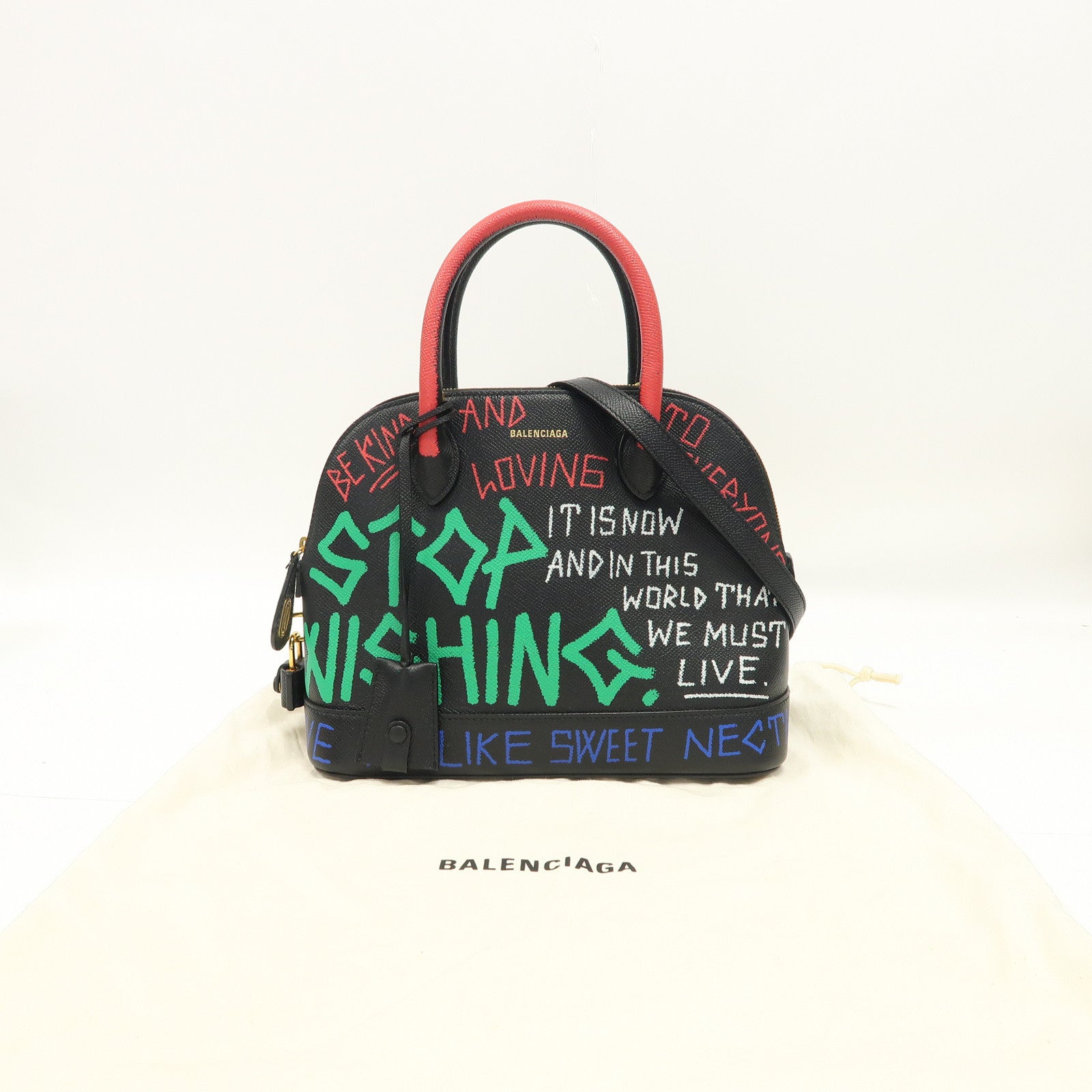 BALENCIAGA 牛皮皮革Graffiti Ville金扣手挽肩背兩用袋黑色