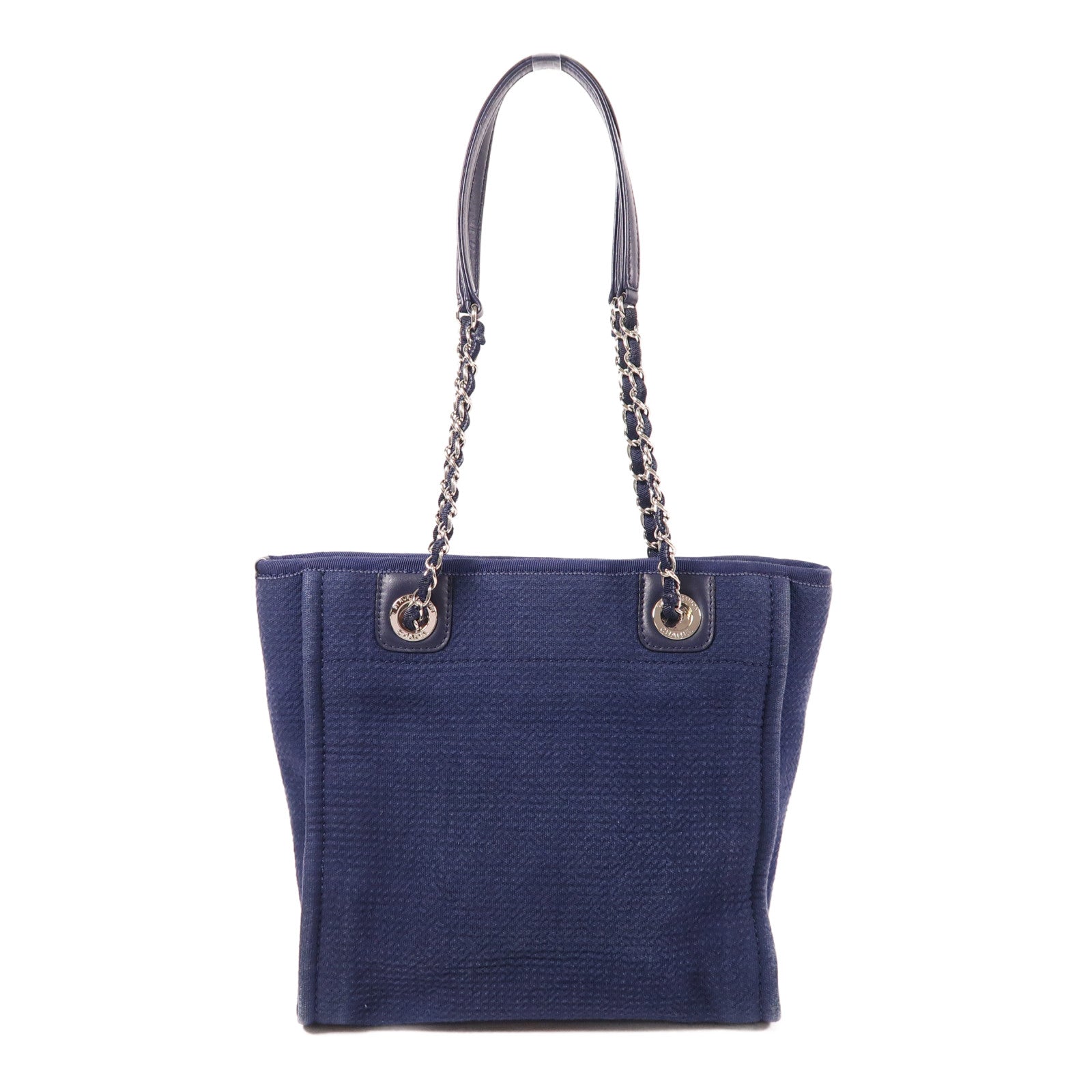 CHANEL 帆布Mini Deauville Tote銀扣鏈帶肩背袋