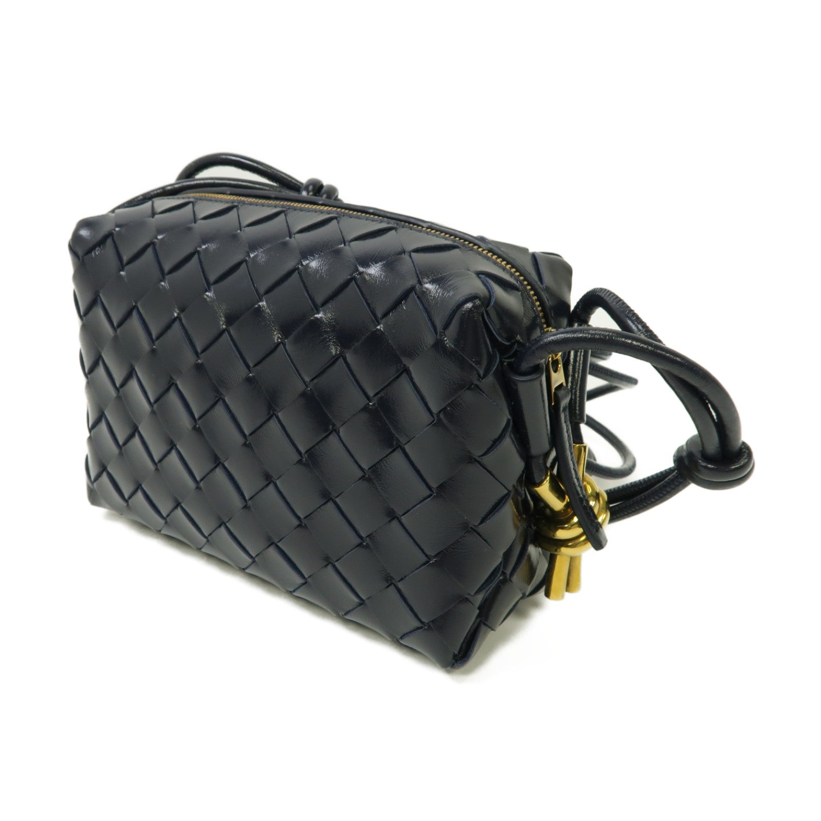 BOTTEGA VENETA 織紋皮革Mini Loop金扣肩背袋深藍色