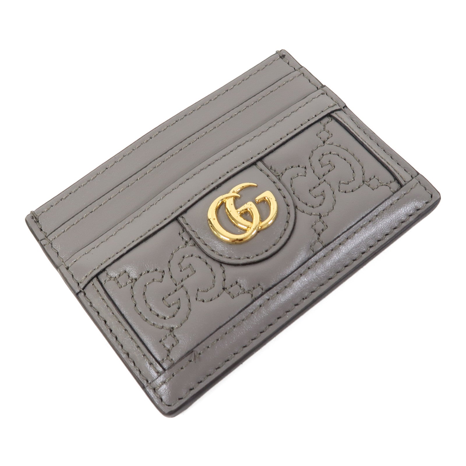GUCCI 牛皮皮革Card Case金扣卡片套灰色