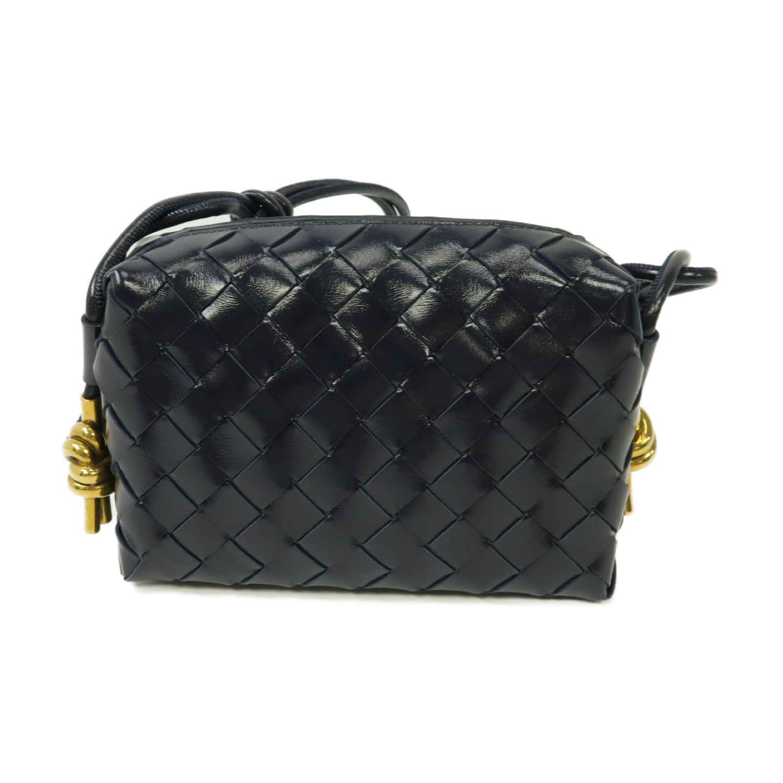 BOTTEGA VENETA 織紋皮革Mini Loop金扣肩背袋深藍色