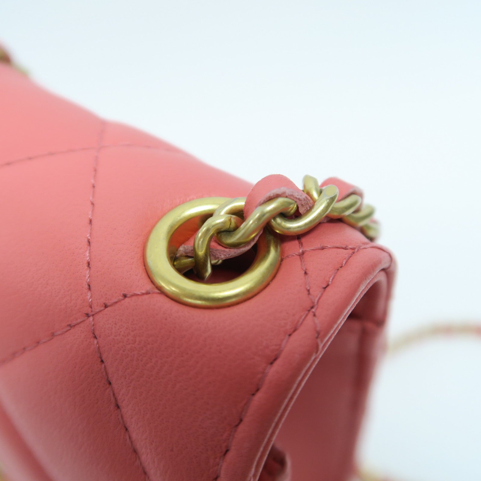 CHANEL **【激減優惠】菱格羊皮皮革Chain Shoulder Bag金扣鏈帶肩背袋粉紅色