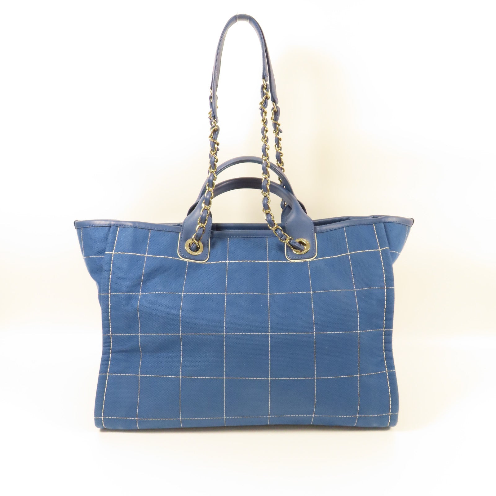 CHANEL CC GHW Deauville Tote Bag 2 Way Shoulder Hand Bag Canvas Blue