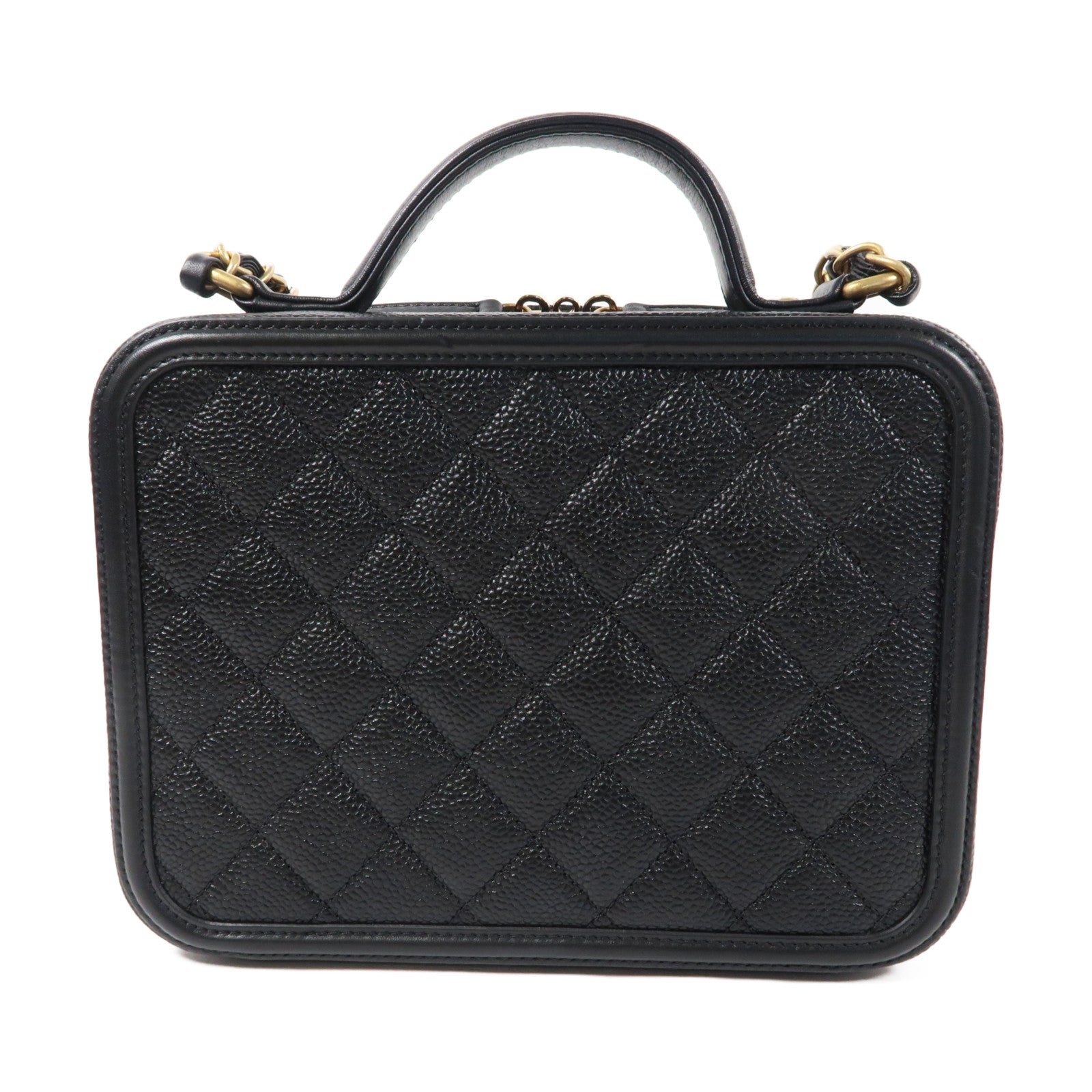 CHANEL 菱格Caviar皮革Vanity Case金扣手挽肩背兩用袋黑色