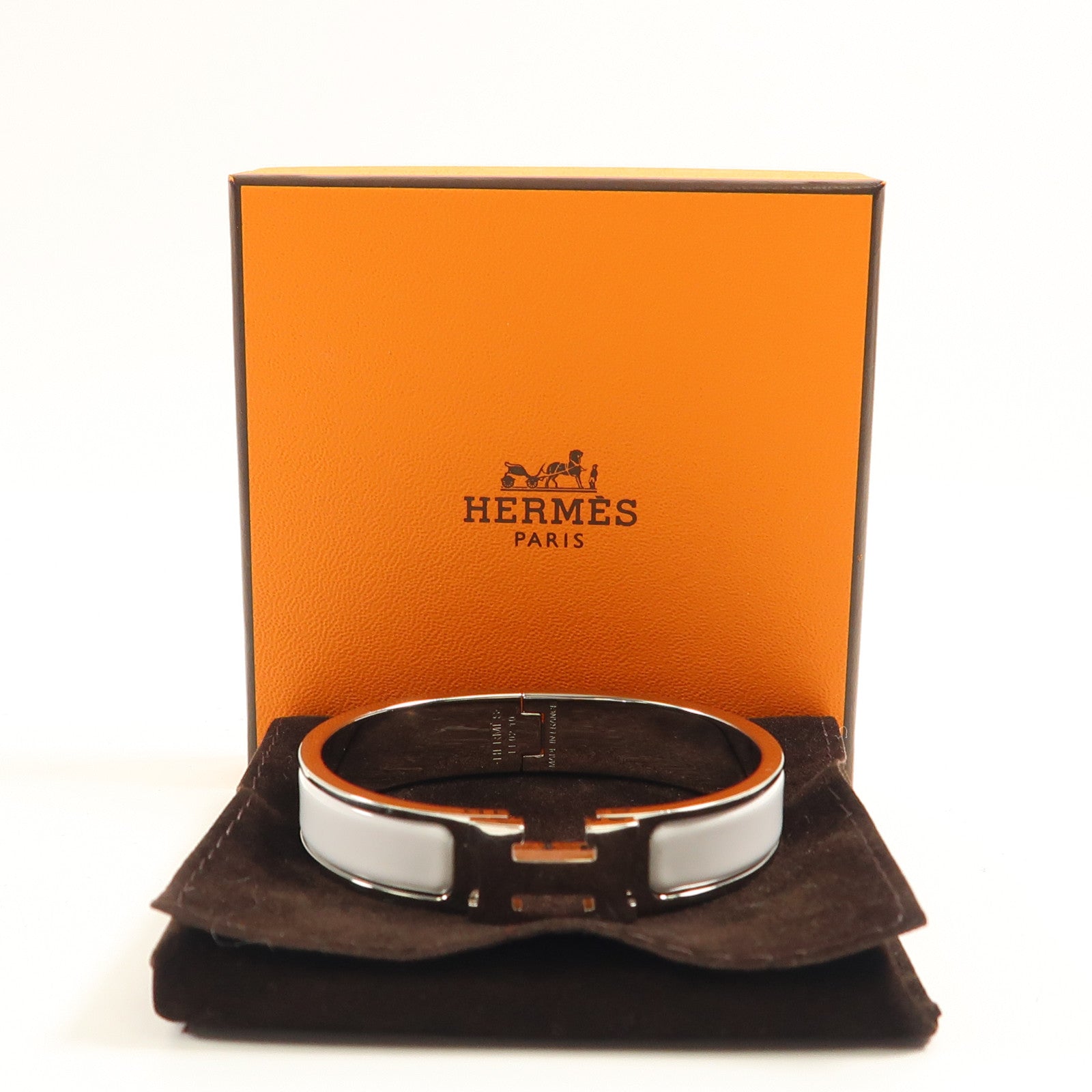 HERMES 金屬Clic H手鐲銀色/白色