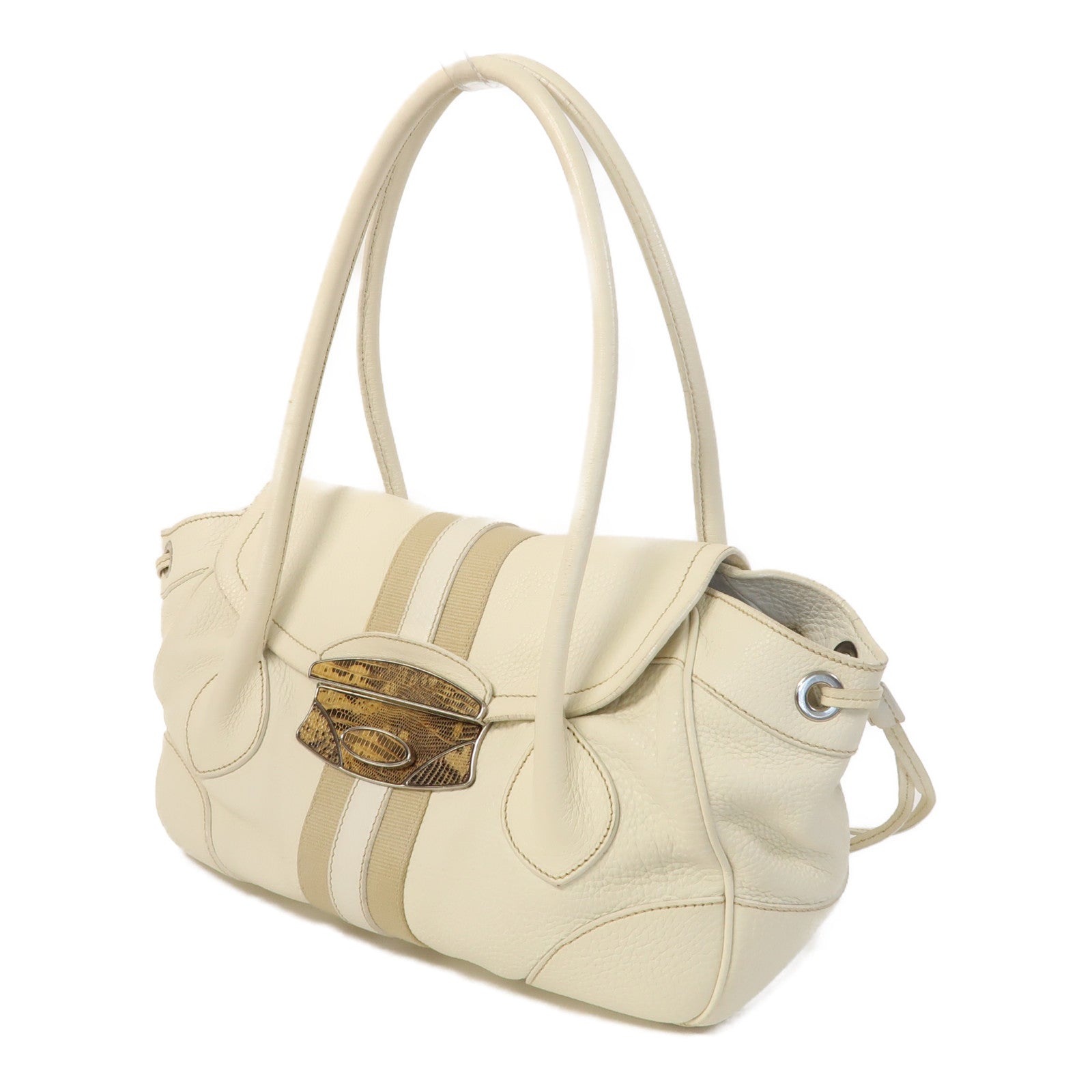 PRADA 【激減優惠】牛皮皮革Shoulder Bag銀扣肩背袋白色