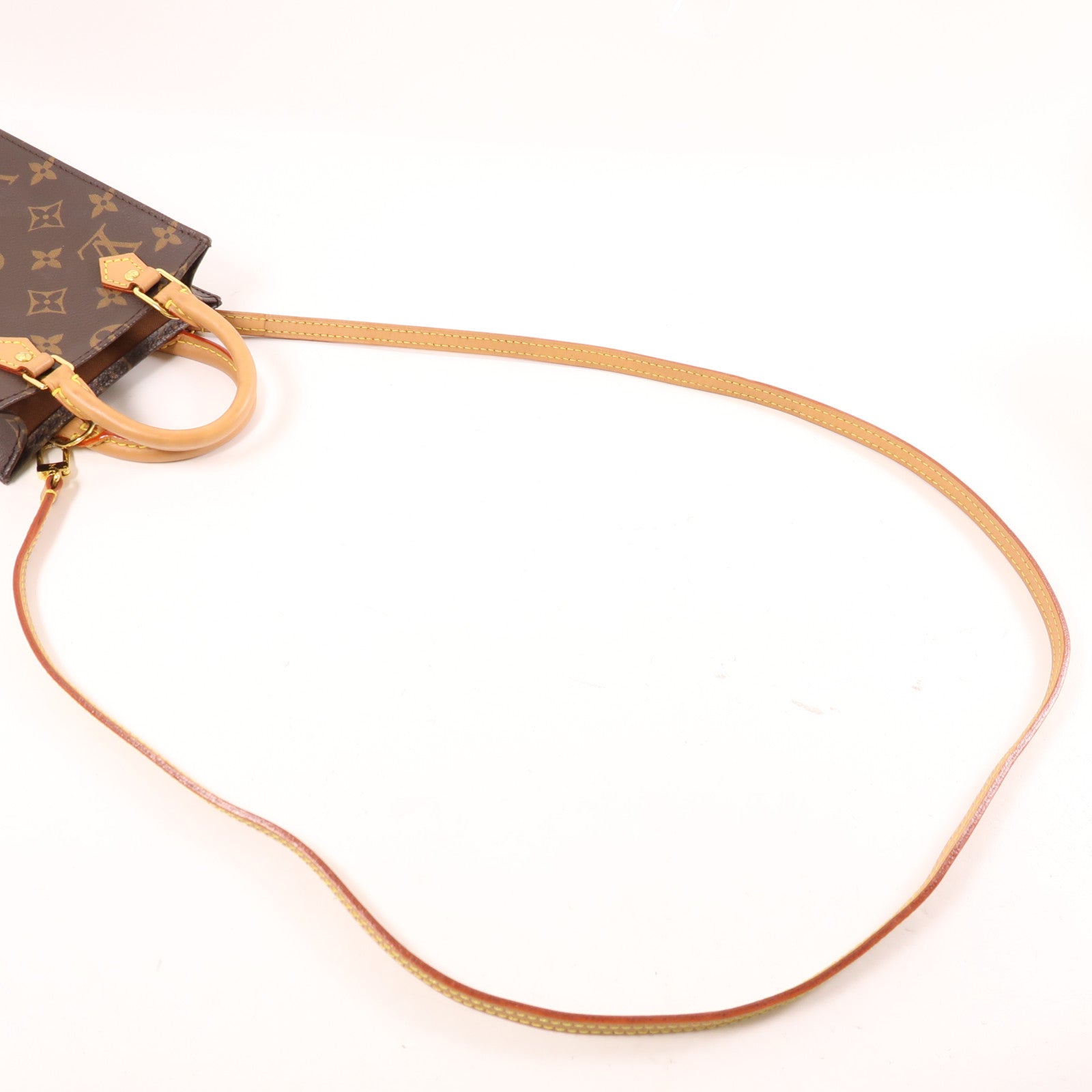 LOUIS VUITTON 【激減優惠】Monogram Petit Sac Plat金扣手挽肩背兩用袋棕色