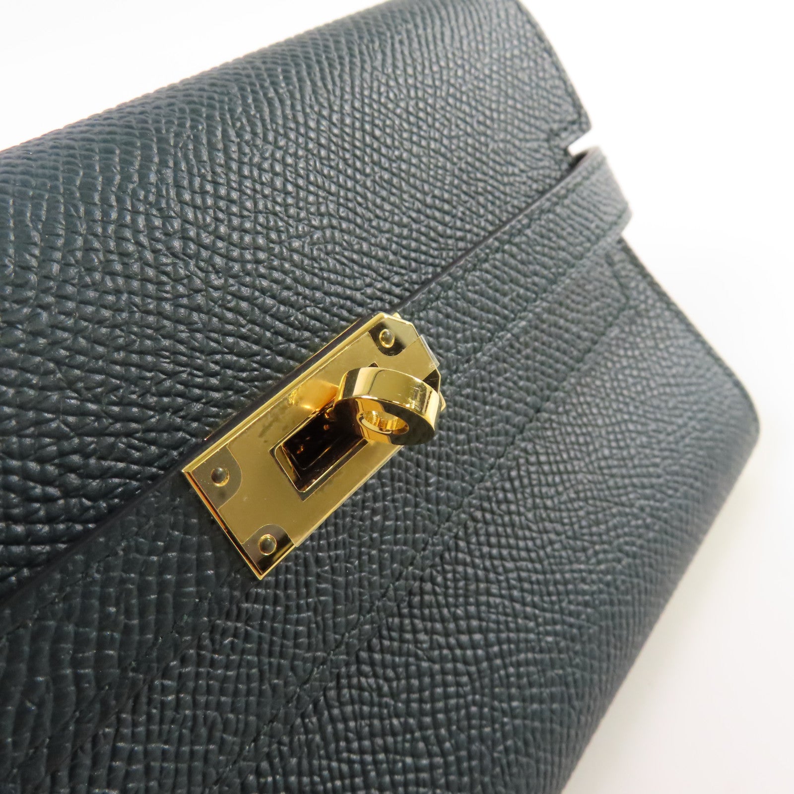 HERMES Epsom皮革Kelly Wallet金扣錢包Vert Jade松柏綠