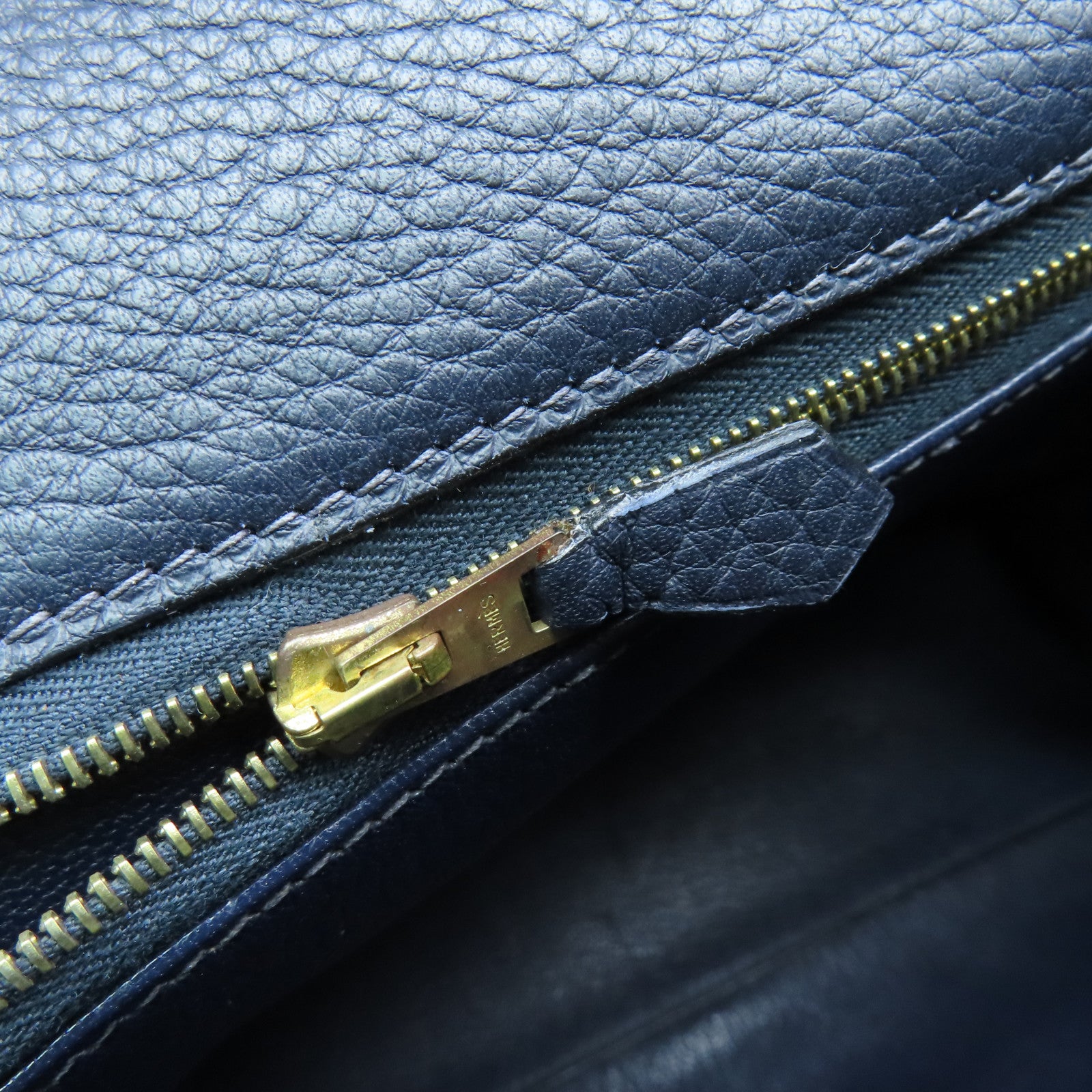 HERMES Clemence Leather Kelly Ado GM Gold Buckle Backpack Dark Indigo