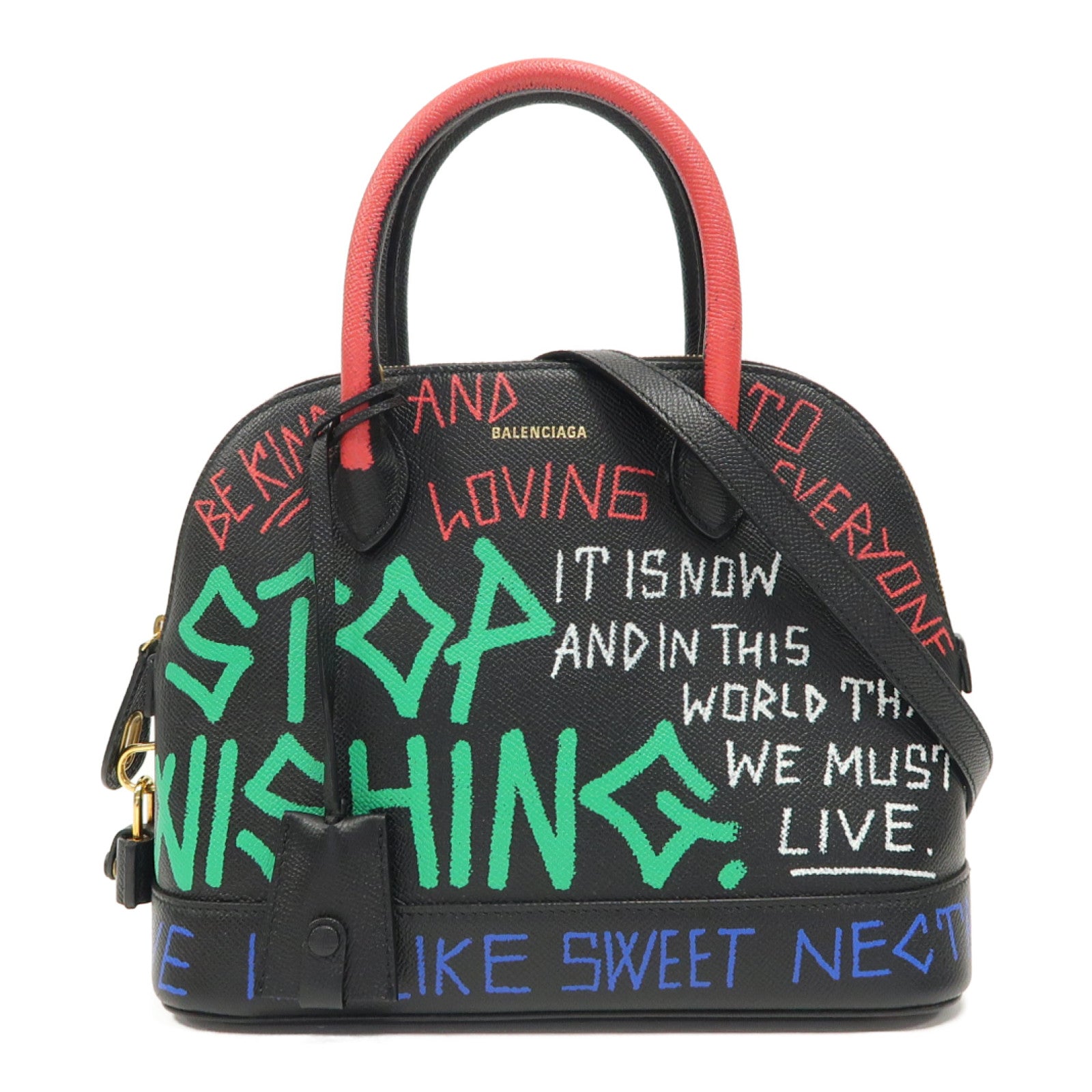 BALENCIAGA 牛皮皮革Graffiti Ville金扣手挽肩背兩用袋黑色
