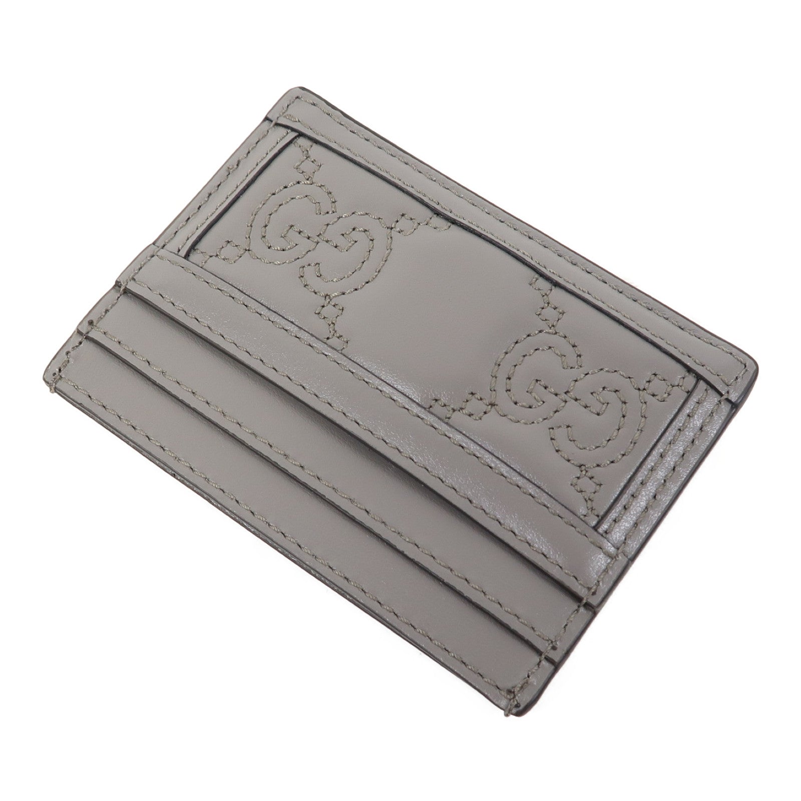 GUCCI 牛皮皮革Card Case金扣卡片套灰色