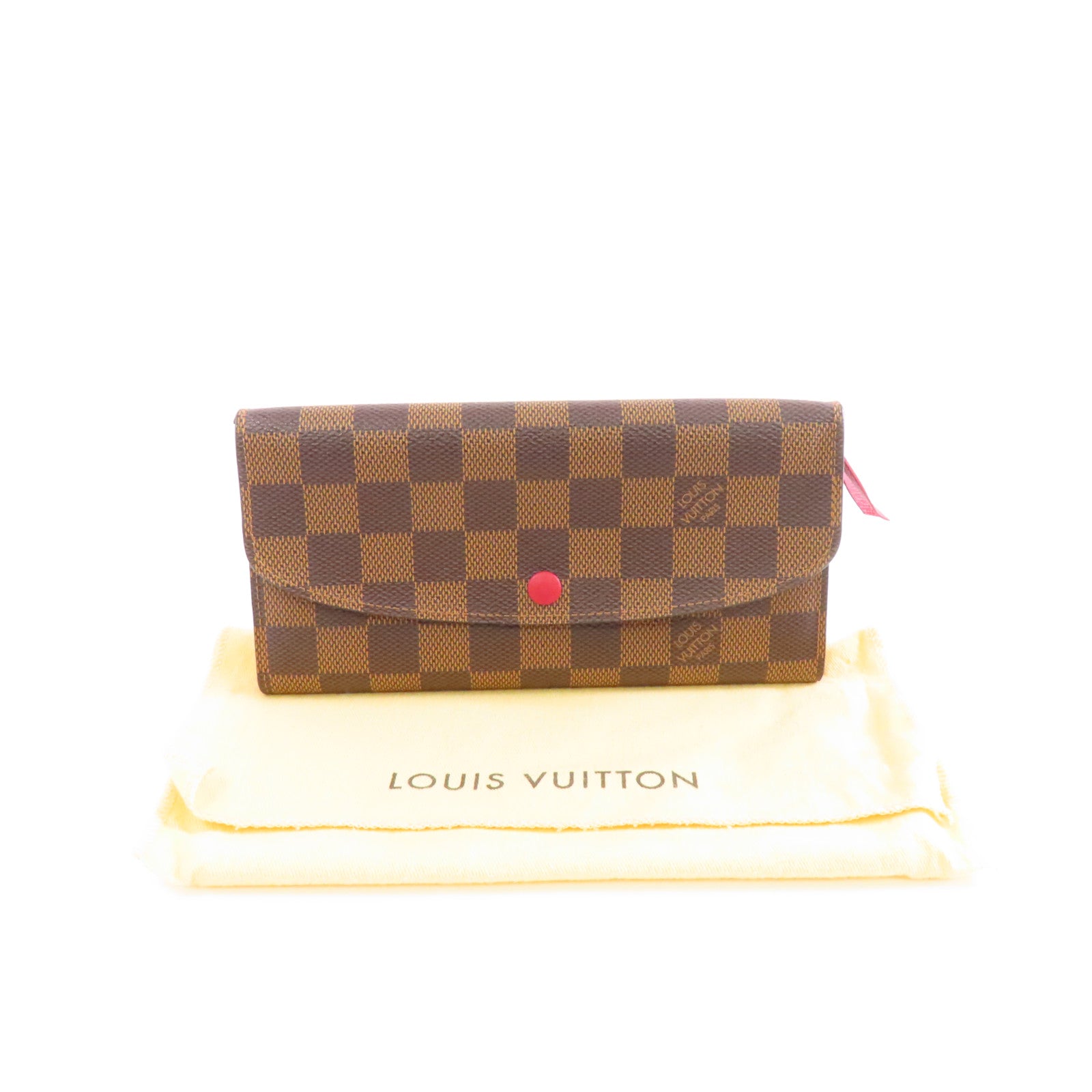 LOUIS VUITTON Damier Emilie Long Wallet金扣長錢包棕色/紅色