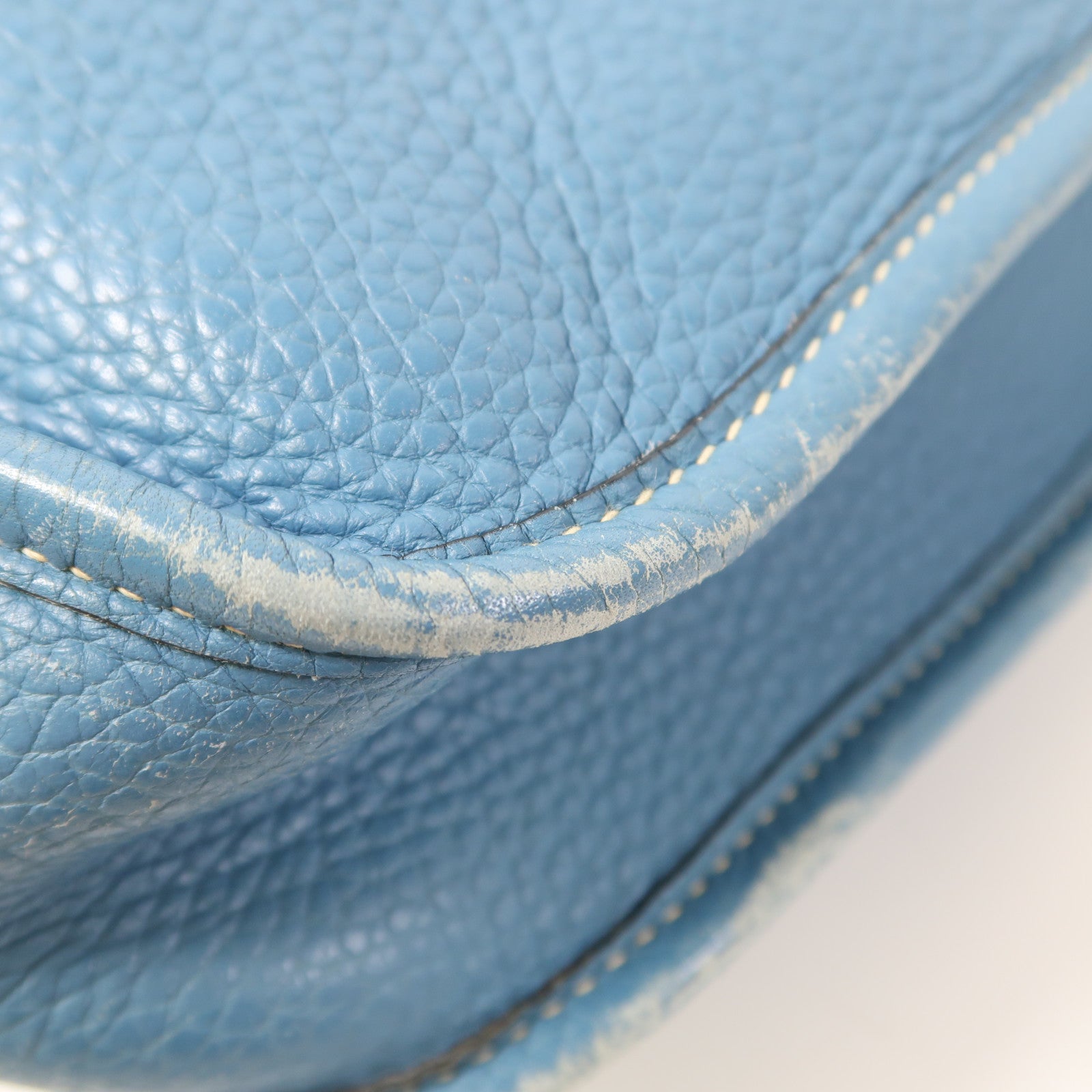 HERMES Clemence皮革Evelyne PM銀扣肩背袋Bleu Jean