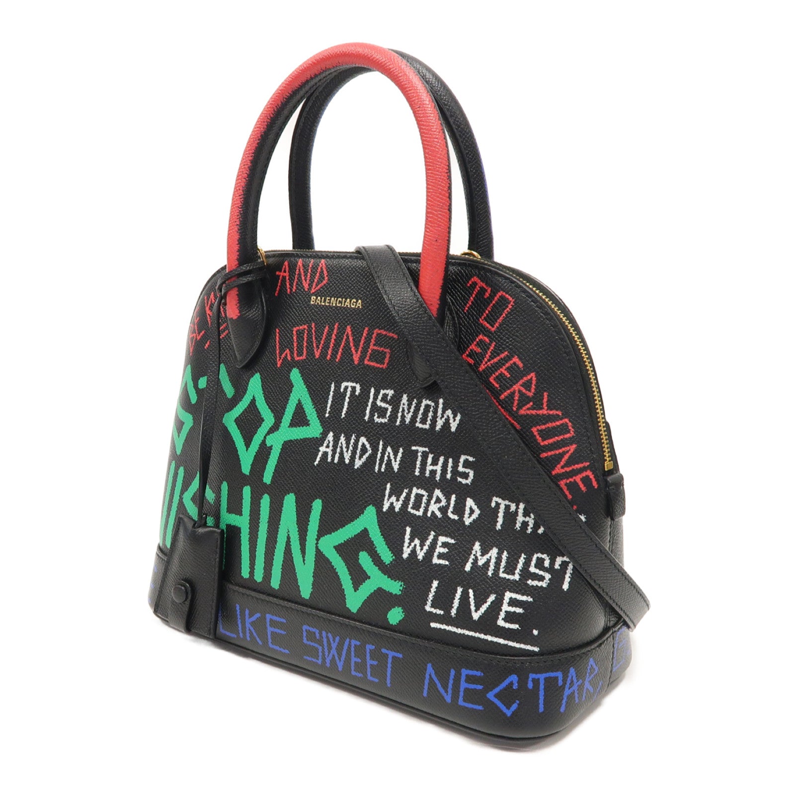 BALENCIAGA 牛皮皮革Graffiti Ville金扣手挽肩背兩用袋黑色