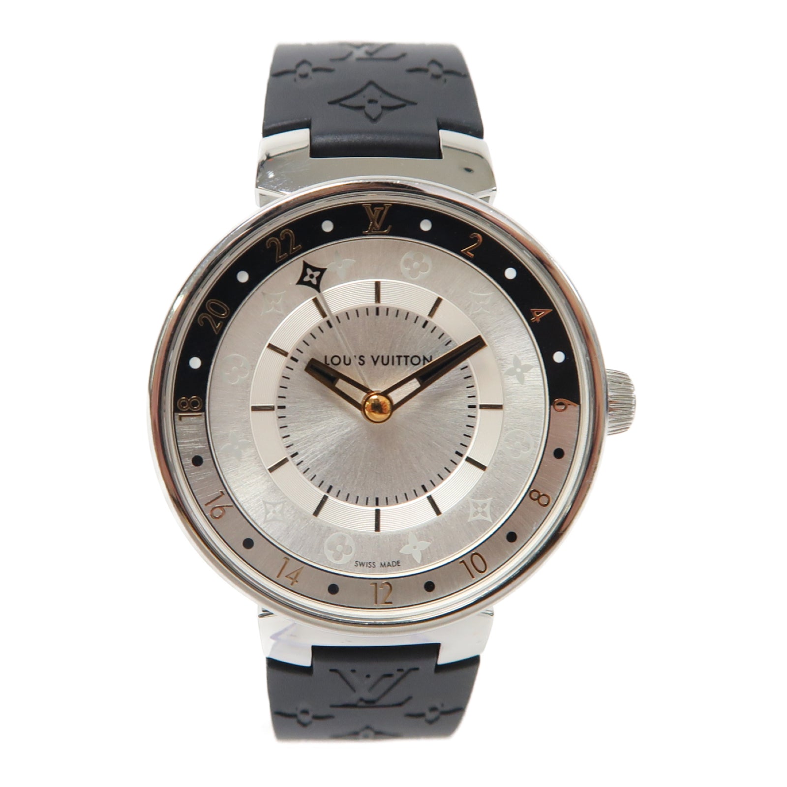 LOUIS VUITTON Tambour Dual Time MM不鏽鋼手錶石英機芯銀色