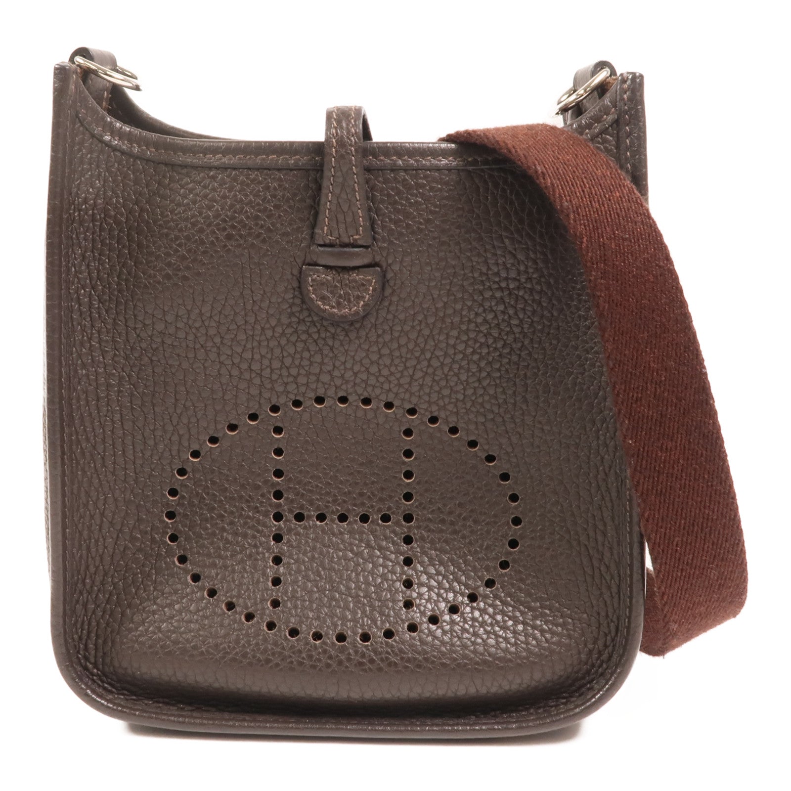 HERMES Clemence皮革Evelyne TPM銀扣肩背袋Ebene
