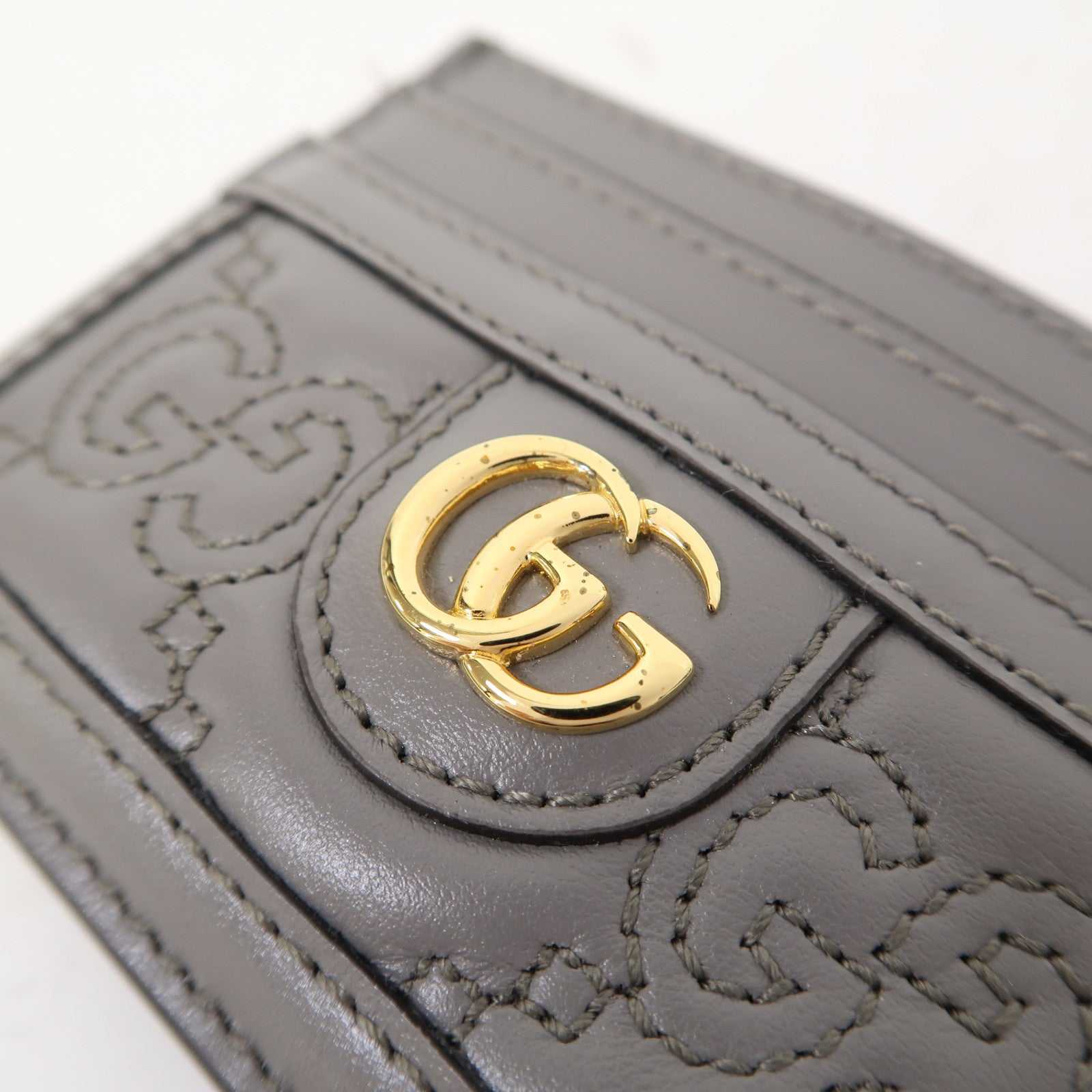 GUCCI 牛皮皮革Card Case金扣卡片套灰色