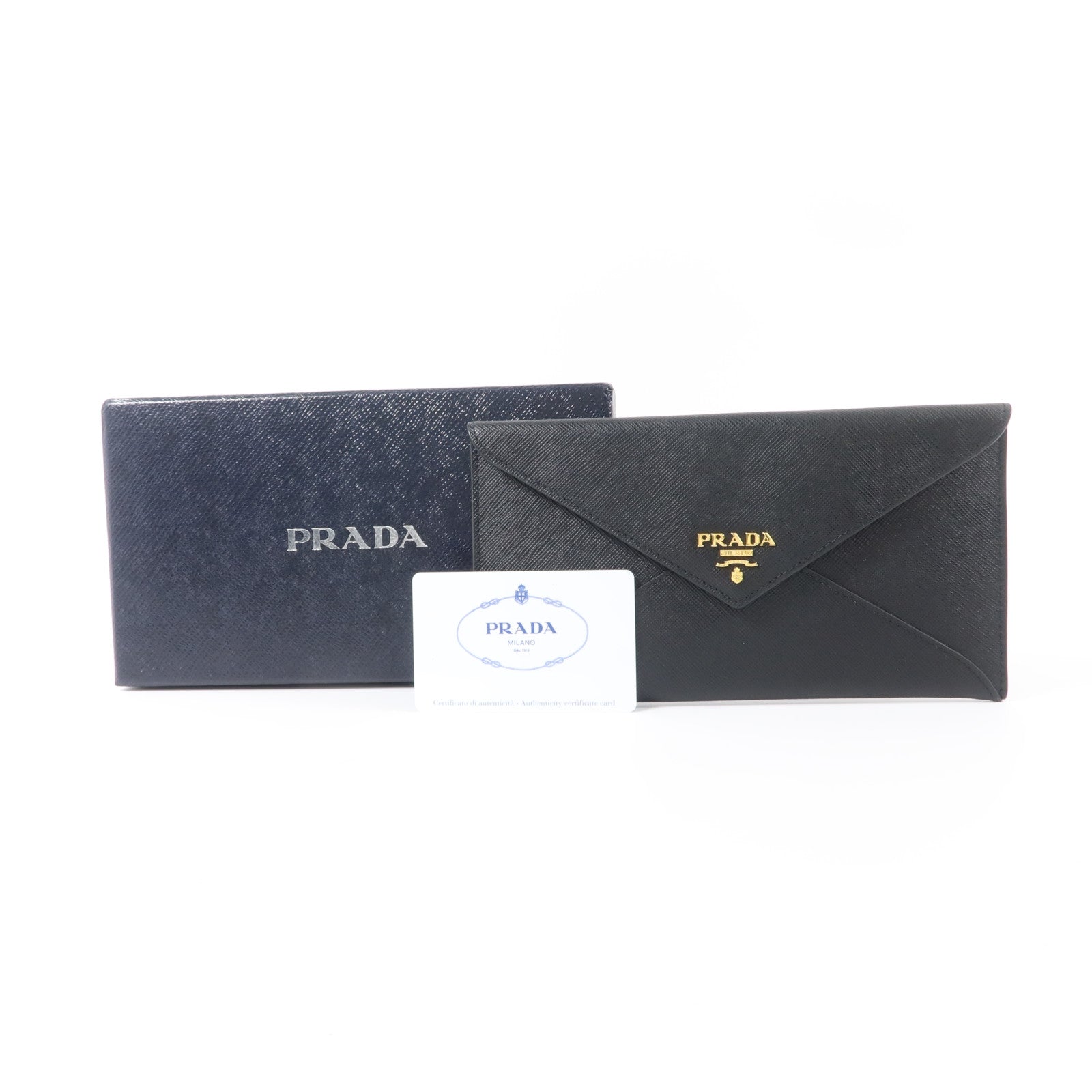 PRADA Saffiano皮革Envelope Wallet金扣長錢包
