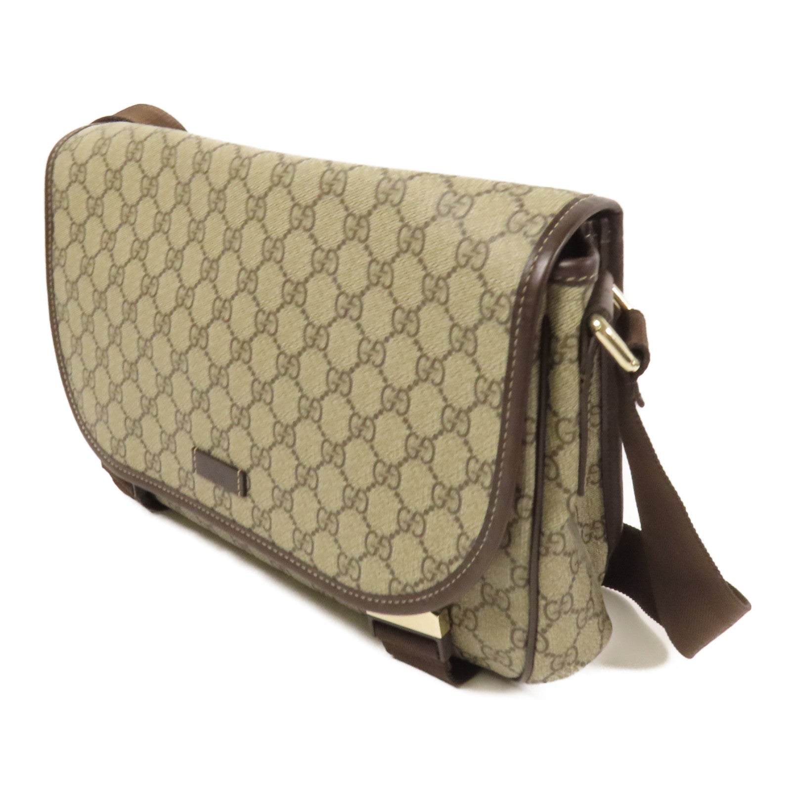 GUCCI 塗層帆布GG Messenger銀扣肩背袋