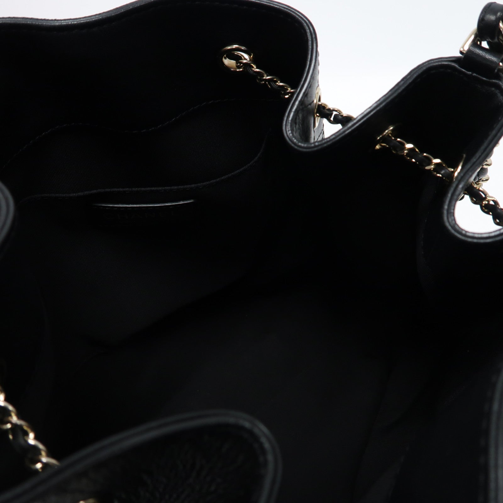 CHANEL 菱格牛皮皮革Chain Shoulder Bag金扣鏈帶肩背袋黑色