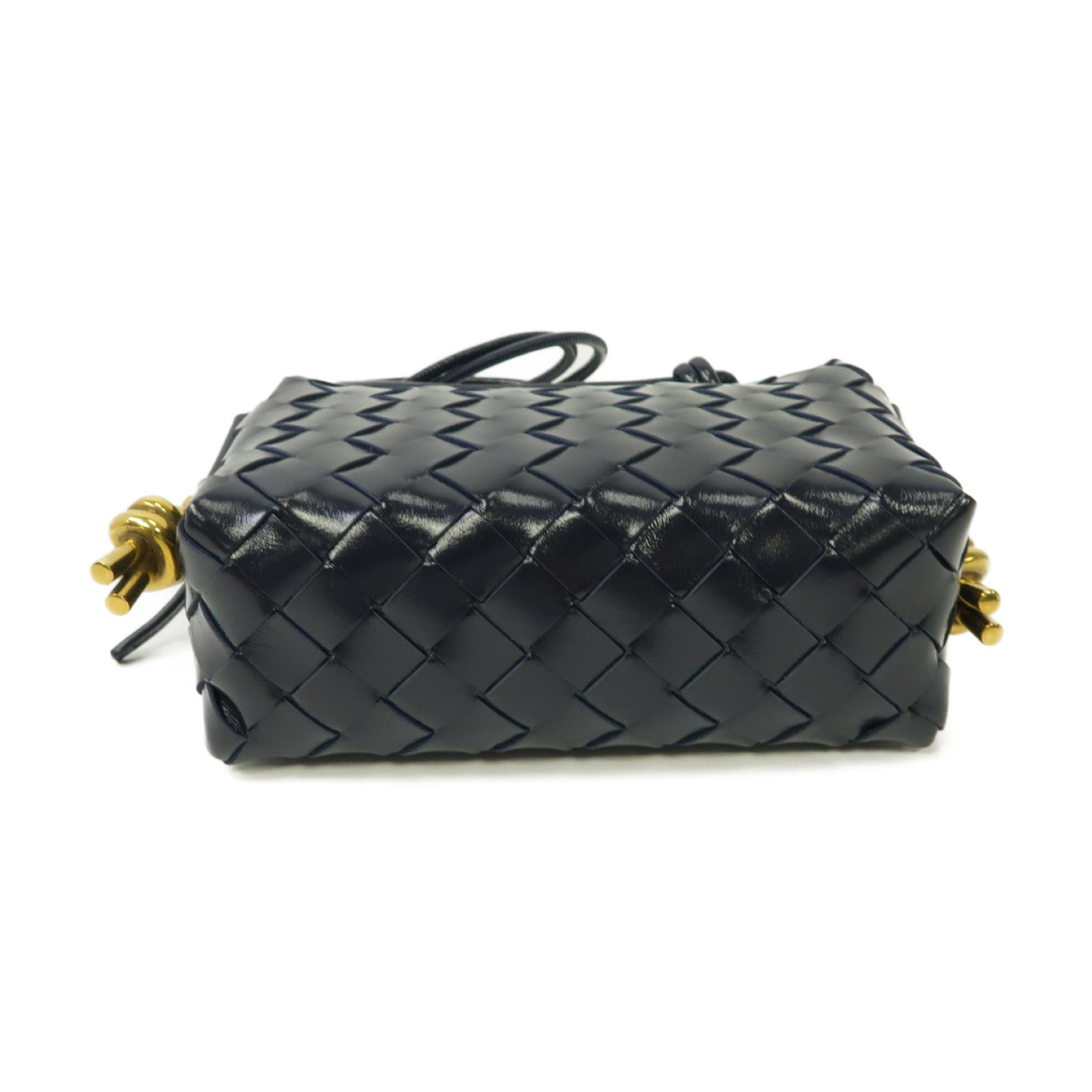 BOTTEGA VENETA 織紋皮革Mini Loop金扣肩背袋深藍色