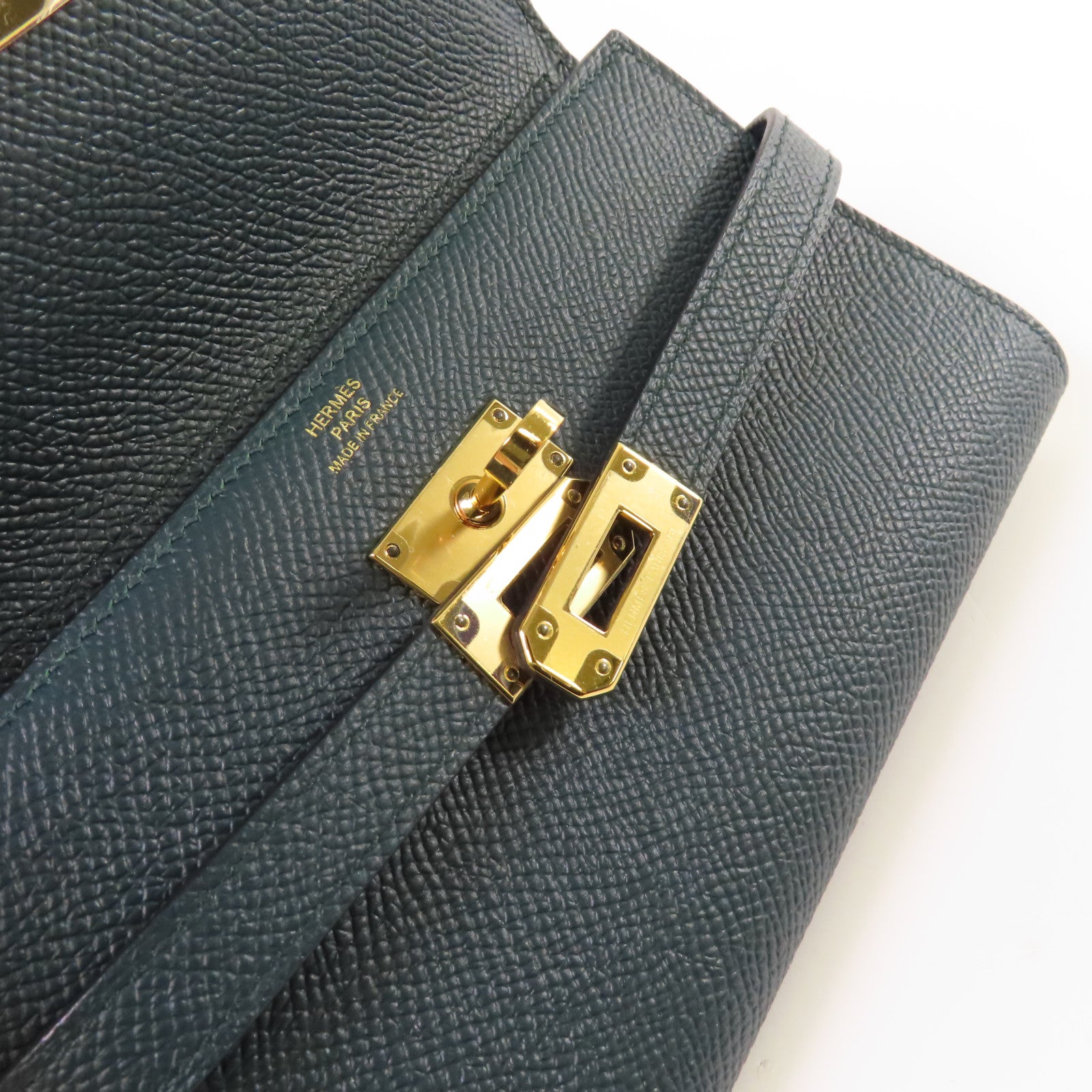 HERMES Epsom皮革Kelly Wallet金扣錢包Vert Jade松柏綠